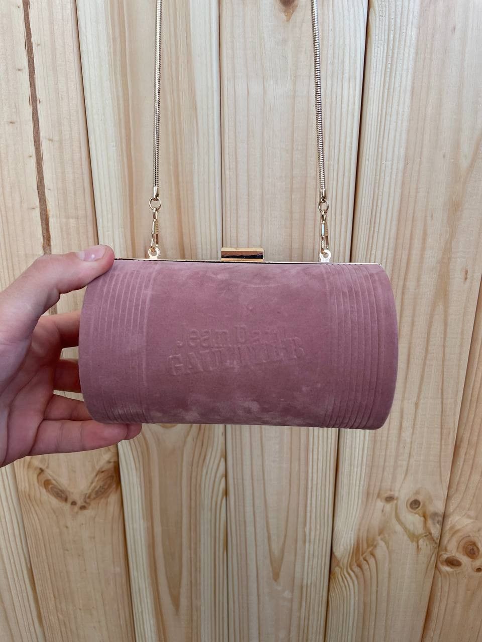 Jean Paul Gaultier Jean Paul Gaultier Velvet Clutch Bag Pink Blush Gold Chain Size ONE SIZE - 1 Thumbnail