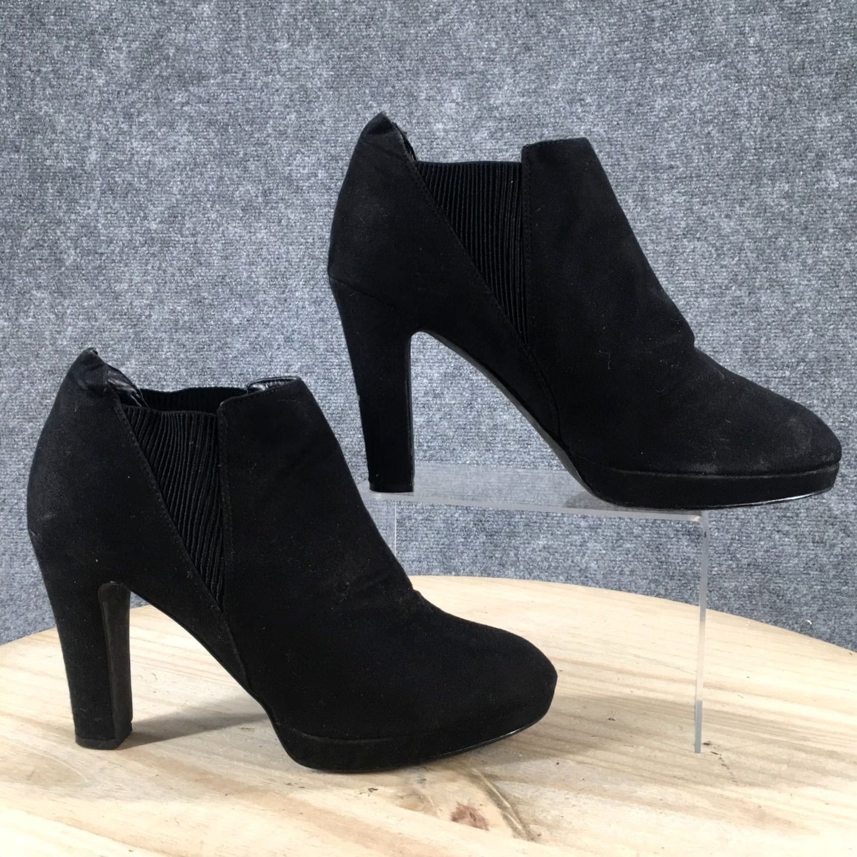 Vintage Impo Stretch Boots Womens 10 M Outride Ankle Booties Heels Black Fabric Pull On Size US 10 / IT 40 - 2 Thumbnail