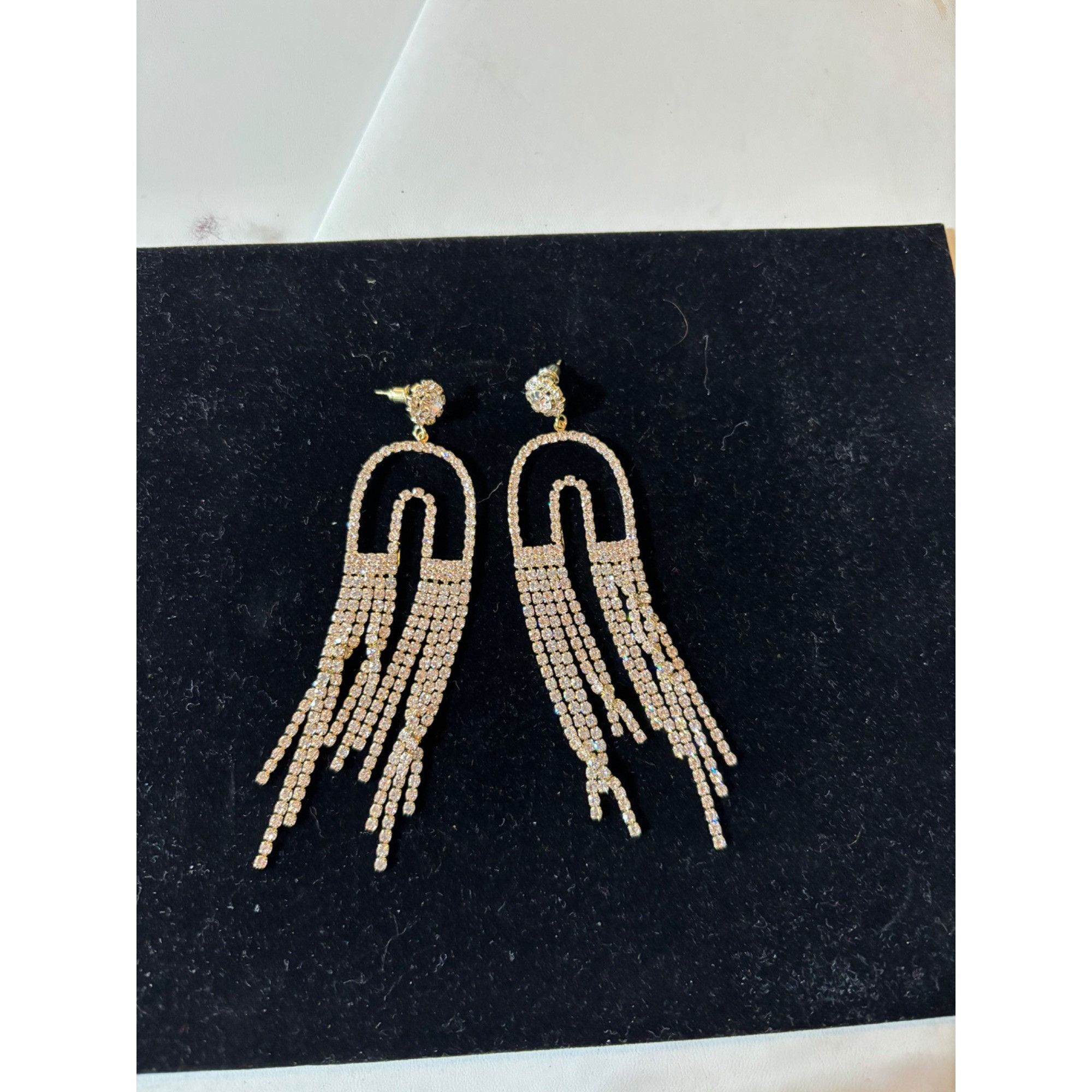 Other Gold & Rhinestone Statement Dangle Earrings With Fringe Deta Size ONE SIZE - 9 Thumbnail