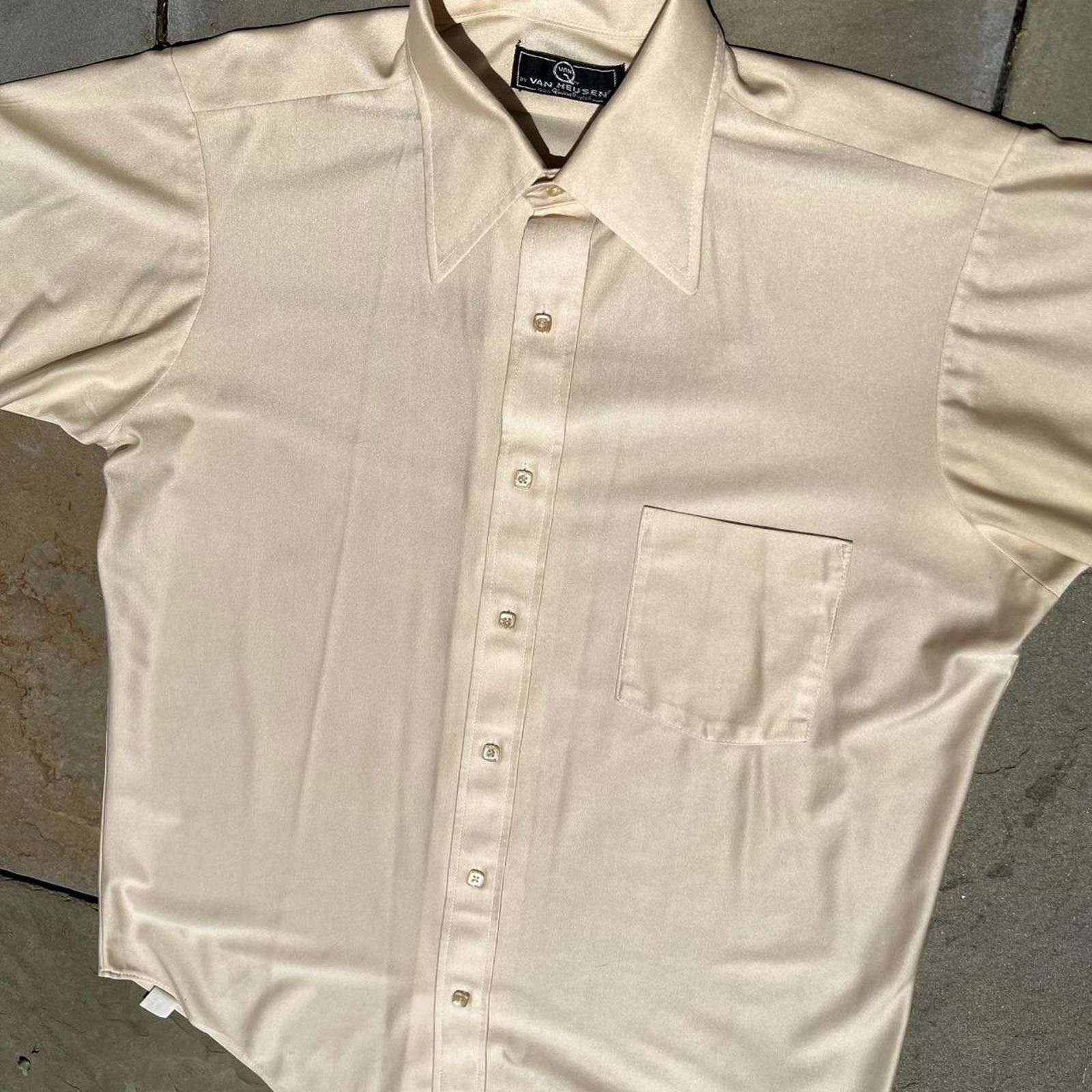 Van Heusen Vintage 70s Pale Yellow Qiana Nylon Short Sleeve Club Shirt Size US L / EU 52-54 / 3 - 2 Thumbnail