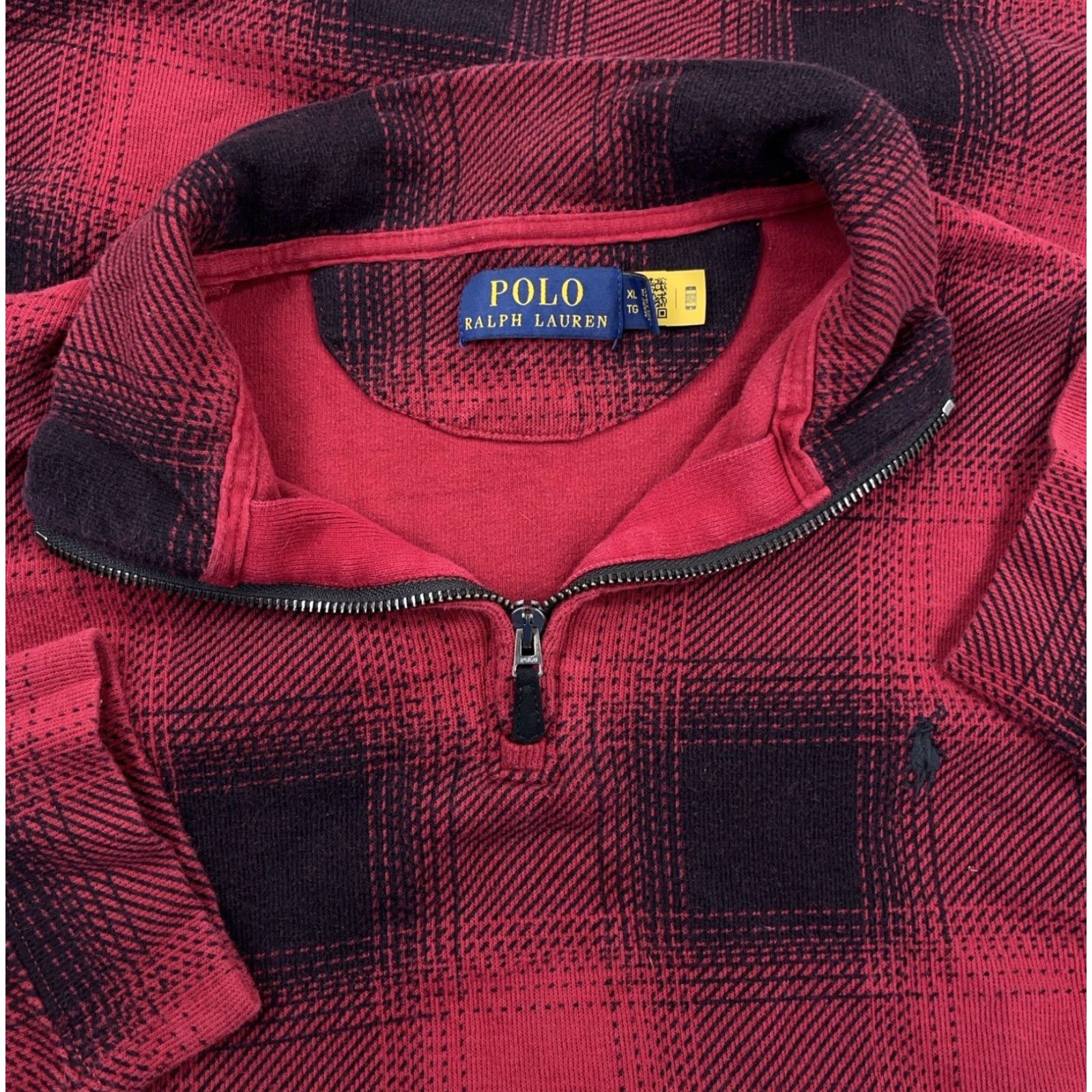 Polo Ralph Lauren Polo Ralph Lauren Sweater Men XL Red Plaid 1/4 Zip Pullover Knitted Knit Mock Neck Zipper Size US XL / EU 56 / 4 - 2 Thumbnail