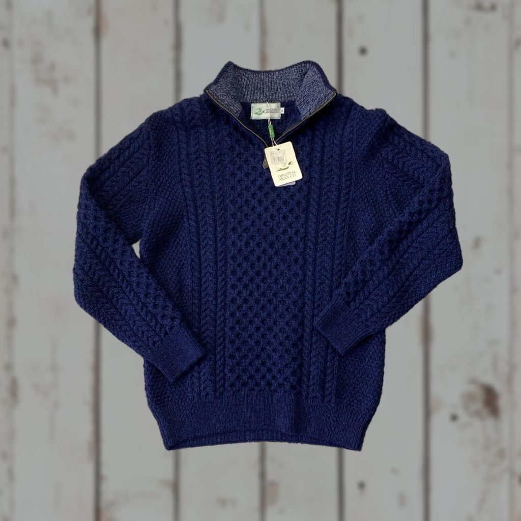 CO Original Aran Co Fisherman Knit Cardigan Sweater Women’s XL Blue Wool NWT NEW Size XL / US 12-14 / IT 48-50 - 1 Thumbnail