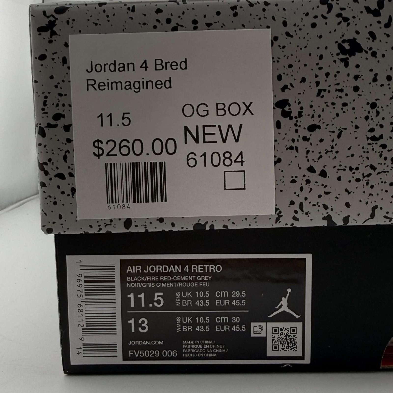 Nike Nike Air Jordan 4 Bred Reimagined Black/Red 11.5 New Size US 11.5 / EU 44-45 - 8 Thumbnail