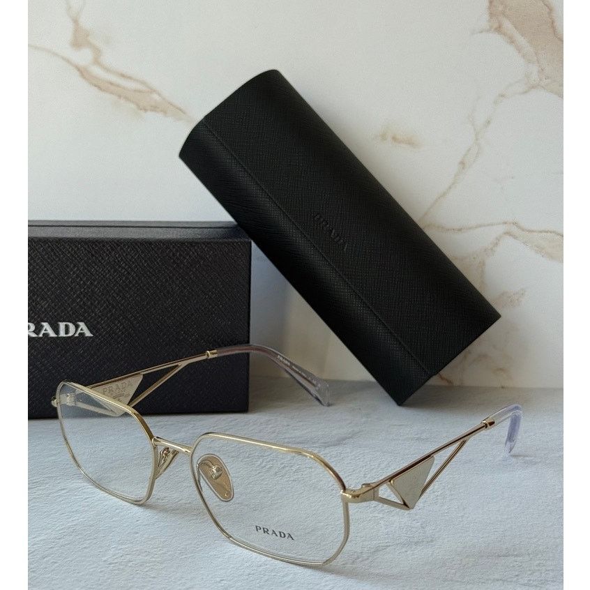 Prada NEW Prada PR A53V Gold Hexagon Unisex Eyeglasses Frames Size ONE SIZE - 3 Thumbnail