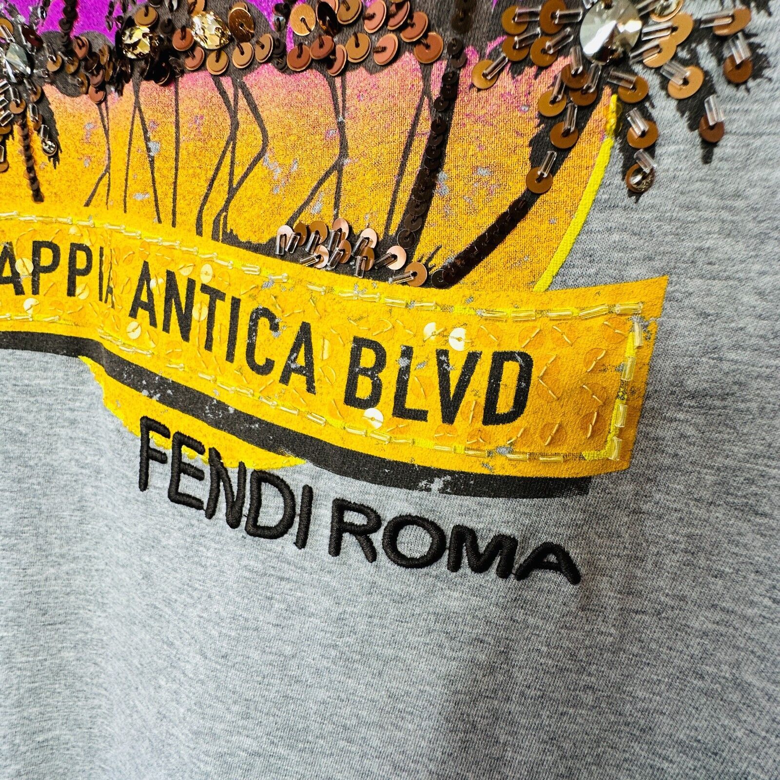 Fendi Fendi Gray Appia Antica Blvd Fendi Roma Tee Bead Sequin L Size L / US 10 / IT 46 - 8 Thumbnail