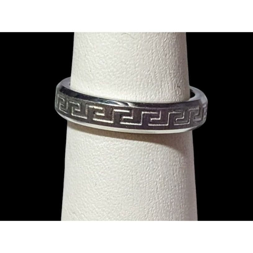 Other Steeltime Stainless Steel Silver Tone Greek Key Engraved Rin Size ONE SIZE - 1 Thumbnail