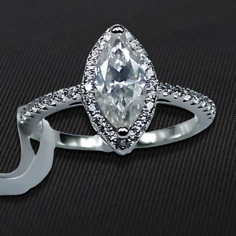 Other Moissanite Ring Marquise Cut Halo Pave Silver 7 NWT Size ONE SIZE - 1 Thumbnail