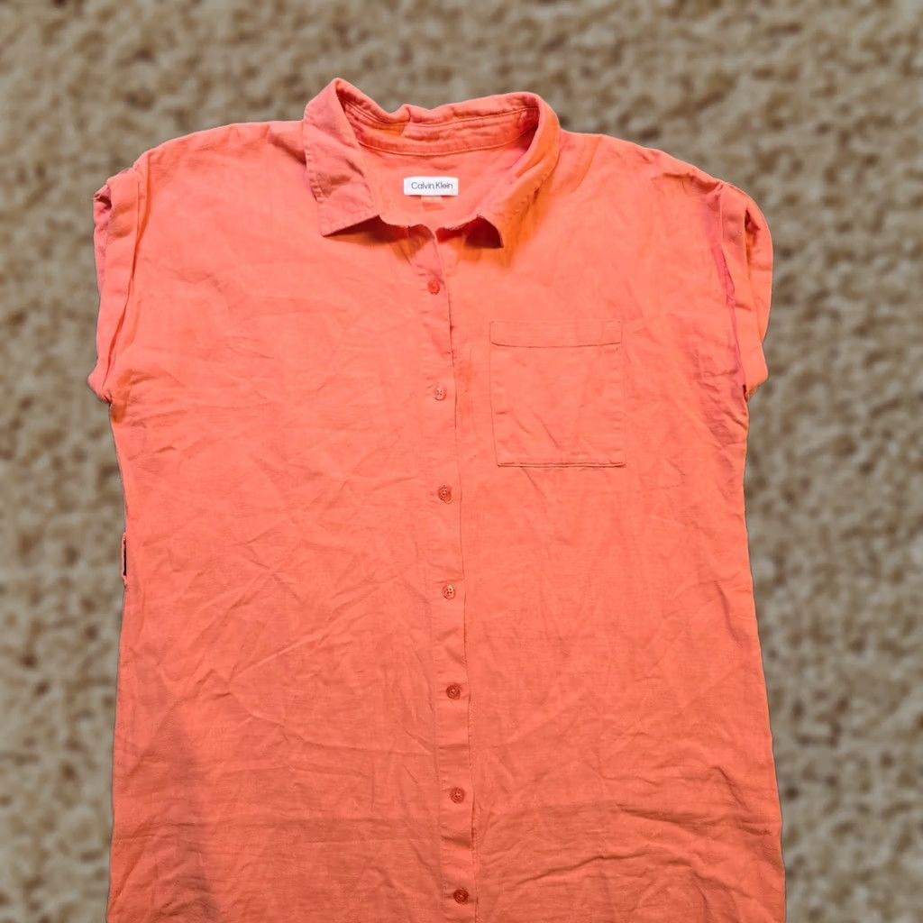 Calvin Klein Calvin Klein Dress Shirt Dress Womens Size 12 Orange Linen Button Midi Casual Size XL / US 12-14 / IT 48-50 - 1 Thumbnail