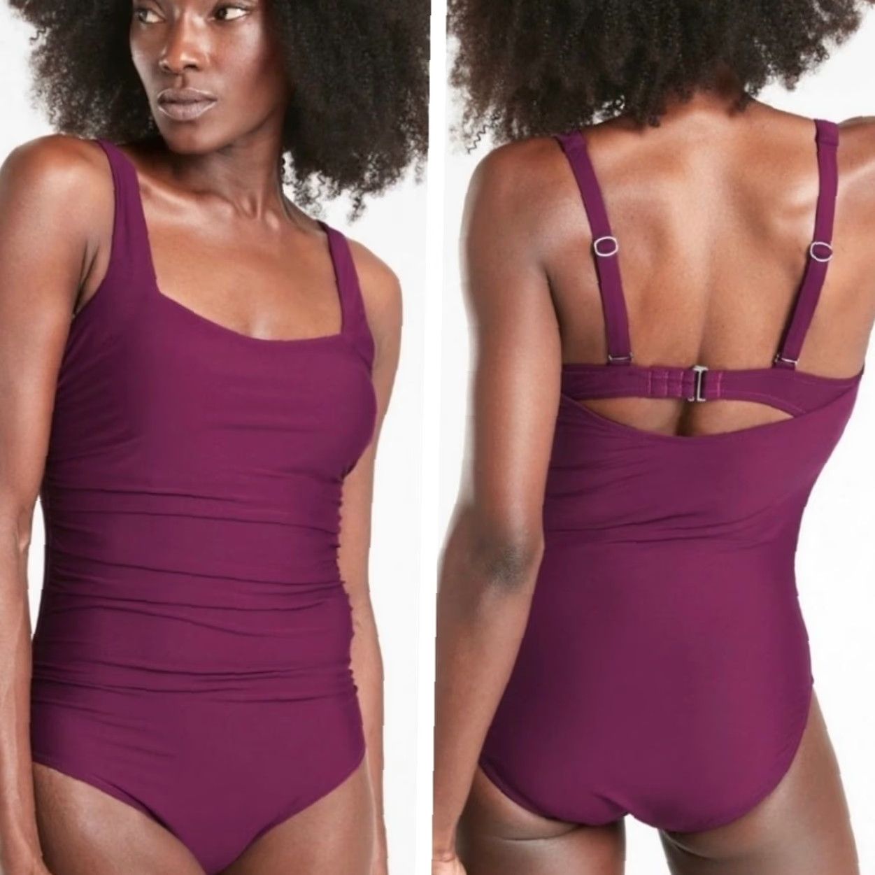 Athleta Athleta One Piece Swimsuit Women's XXS Purple Shirred Square Neck Size ONE SIZE - 2 Thumbnail