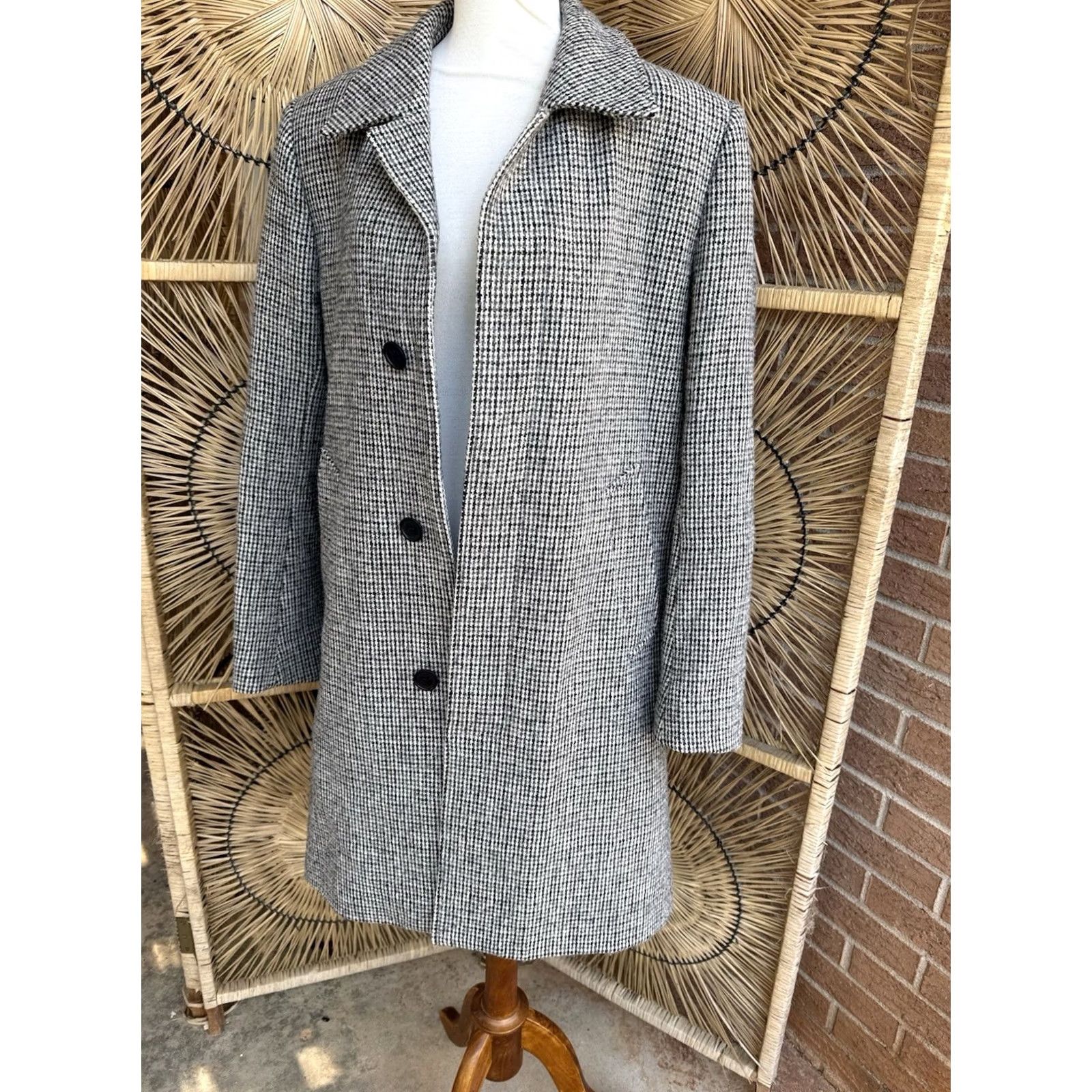 Harris Tweed Sandro Paris Wool Harris Tweed Coat Women Medium Houndstooth Long Jacket Size M / US 6-8 / IT 42-44 - 3 Thumbnail