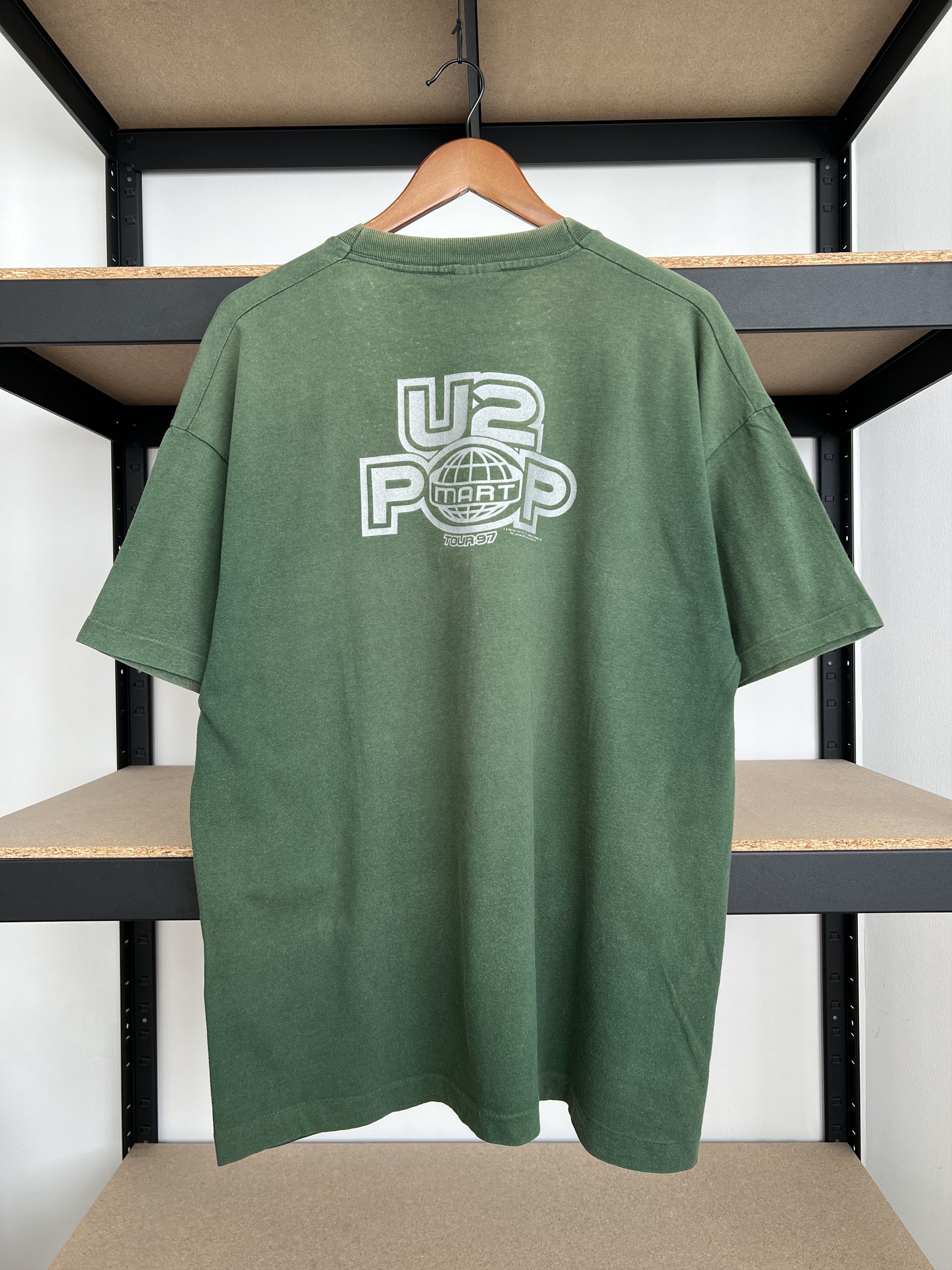 Vintage 1997 U2 Popmart Tour Rock Band Faded Green T-shirt