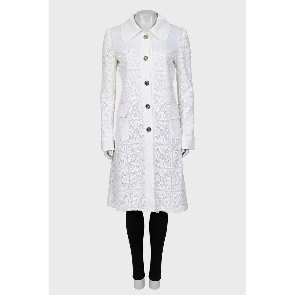 Dolce & Gabbana D&G White Linen Lace-Trimmed Coat - Size 42/ M Size M / US 6-8 / IT 42-44 - 1 Thumbnail
