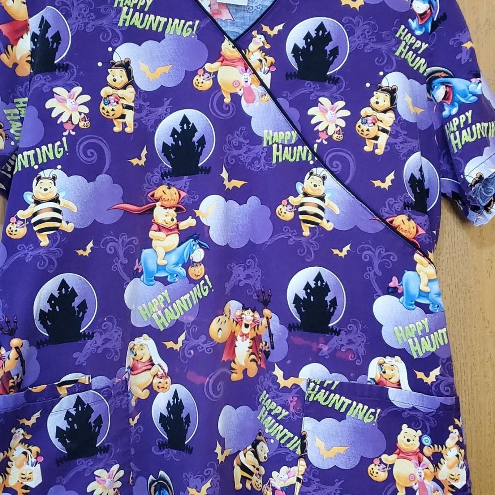 Disney Disney Winnie the Pooh Halloween Scrubs Top - Purple, V-Neck Size L / US 10 / IT 46 - 2 Thumbnail