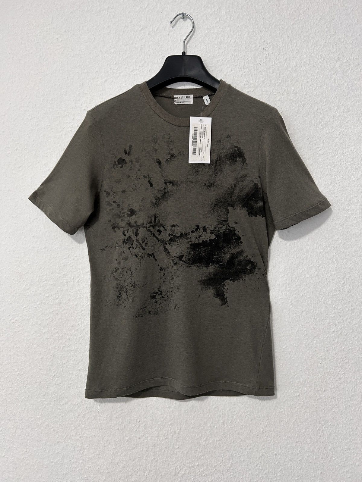Pre-owned Helmut Lang S/s 1999 New Abstract Painter T-shirt With Black Paint In Olive