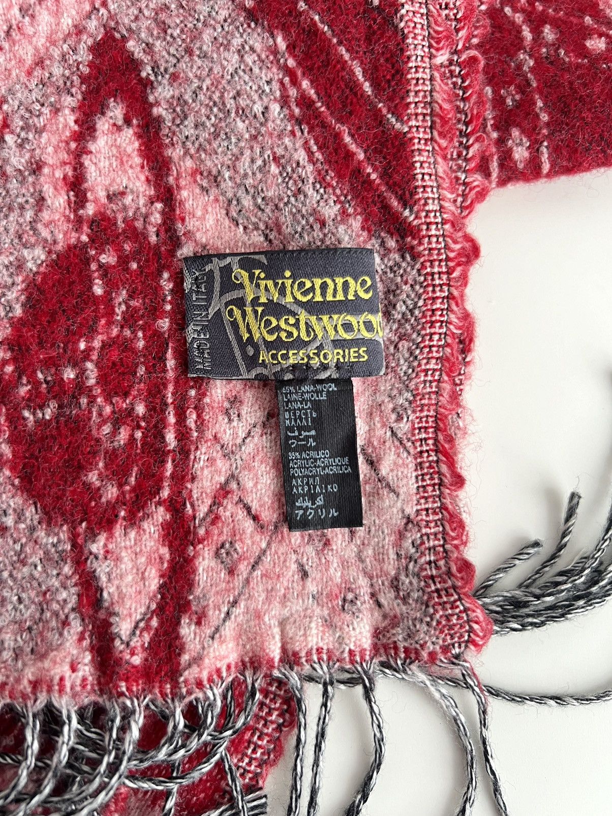 Vivienne Westwood 🔥Vintage Vivienne Westwood Orb Jacquard Wool Blend Red Scarf Size ONE SIZE - 10 Thumbnail