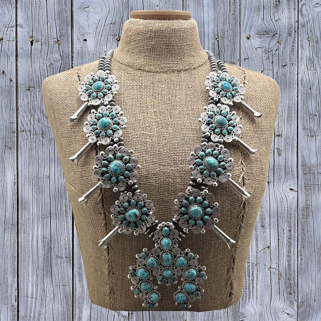 Native TONYA JUNE RAFAEL Navajo Turquoise Squash Blossom Necklace Size ONE SIZE - 9 Thumbnail