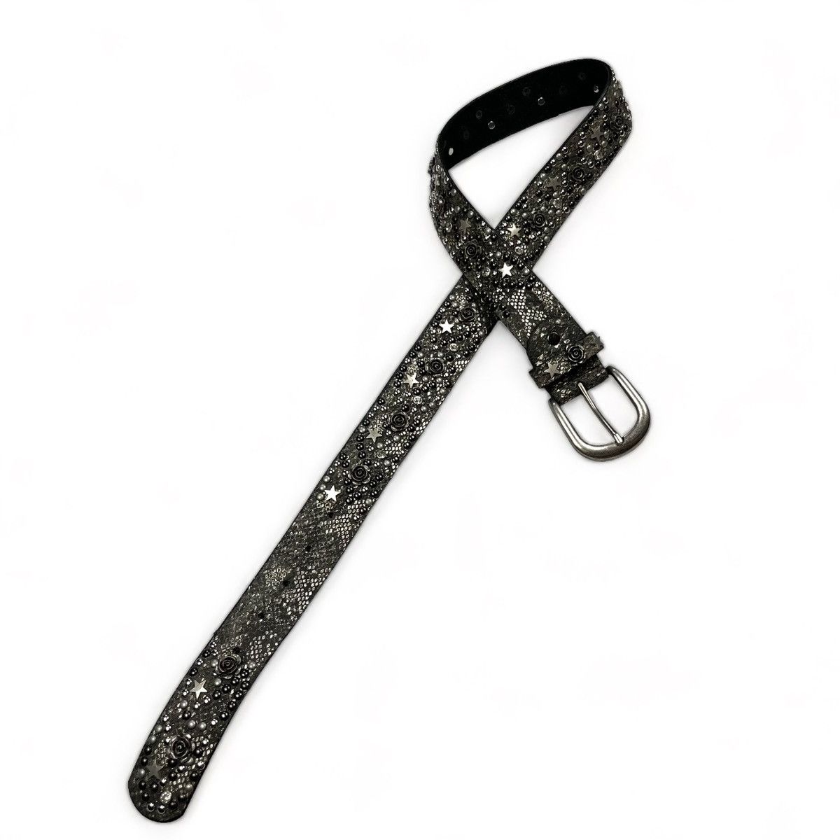 Vintage Snap On Snake Skin Roses & Stars Studded Leather Belt Size ONE SIZE - 4 Thumbnail
