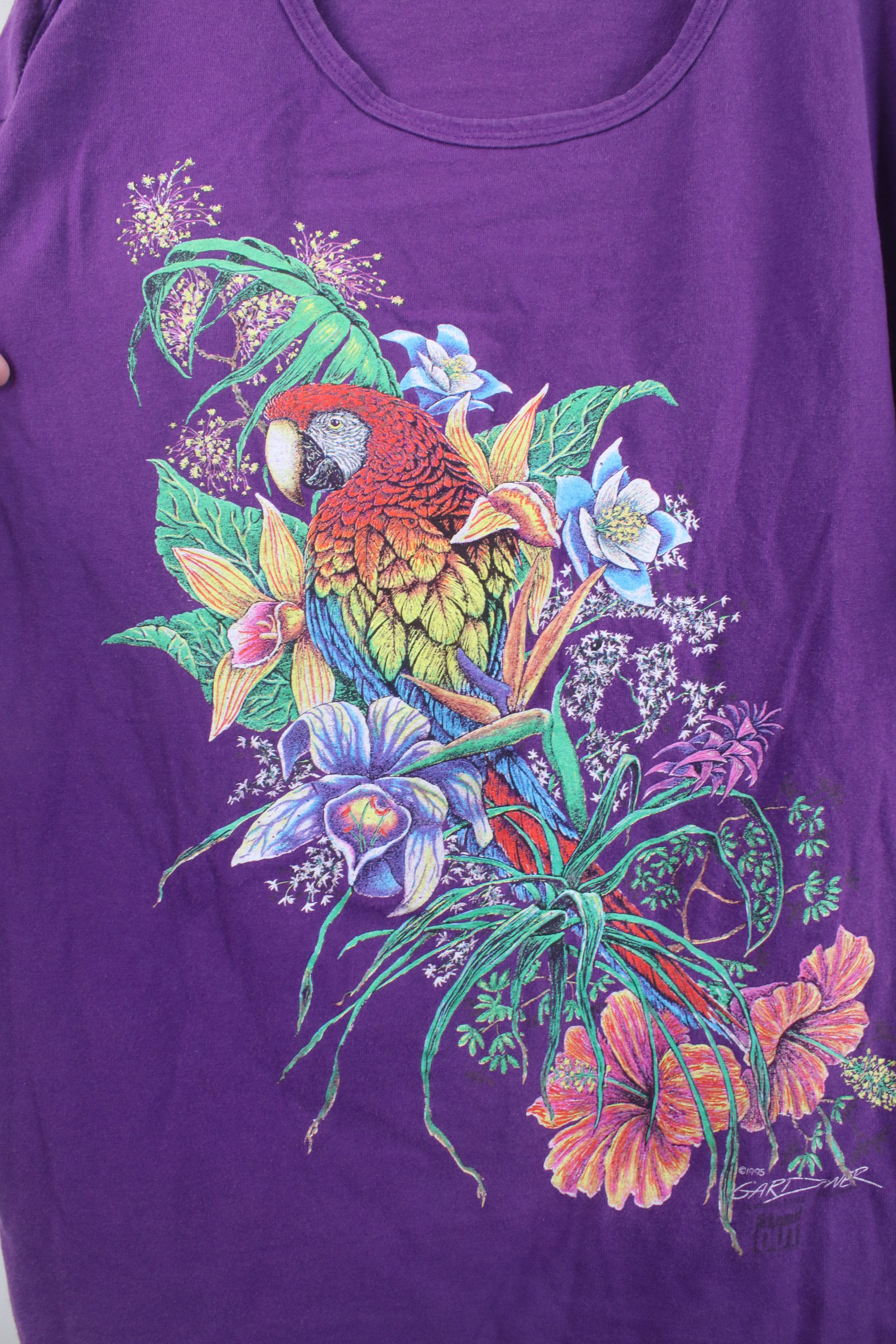 Vintage Vintage 90s Streetwear Day Parrot Bird Flower T-Shirt USA Size L / US 10 / IT 46 - 4 Thumbnail