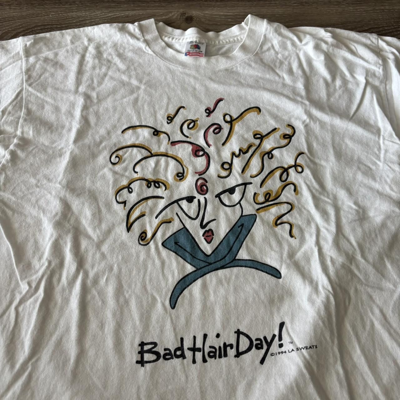 Vintage Crazy Vintage 90s White “Bad Hair Day” Fun Graphic Tee! Size XL Size US XL / EU 56 / 4 - 2 Thumbnail