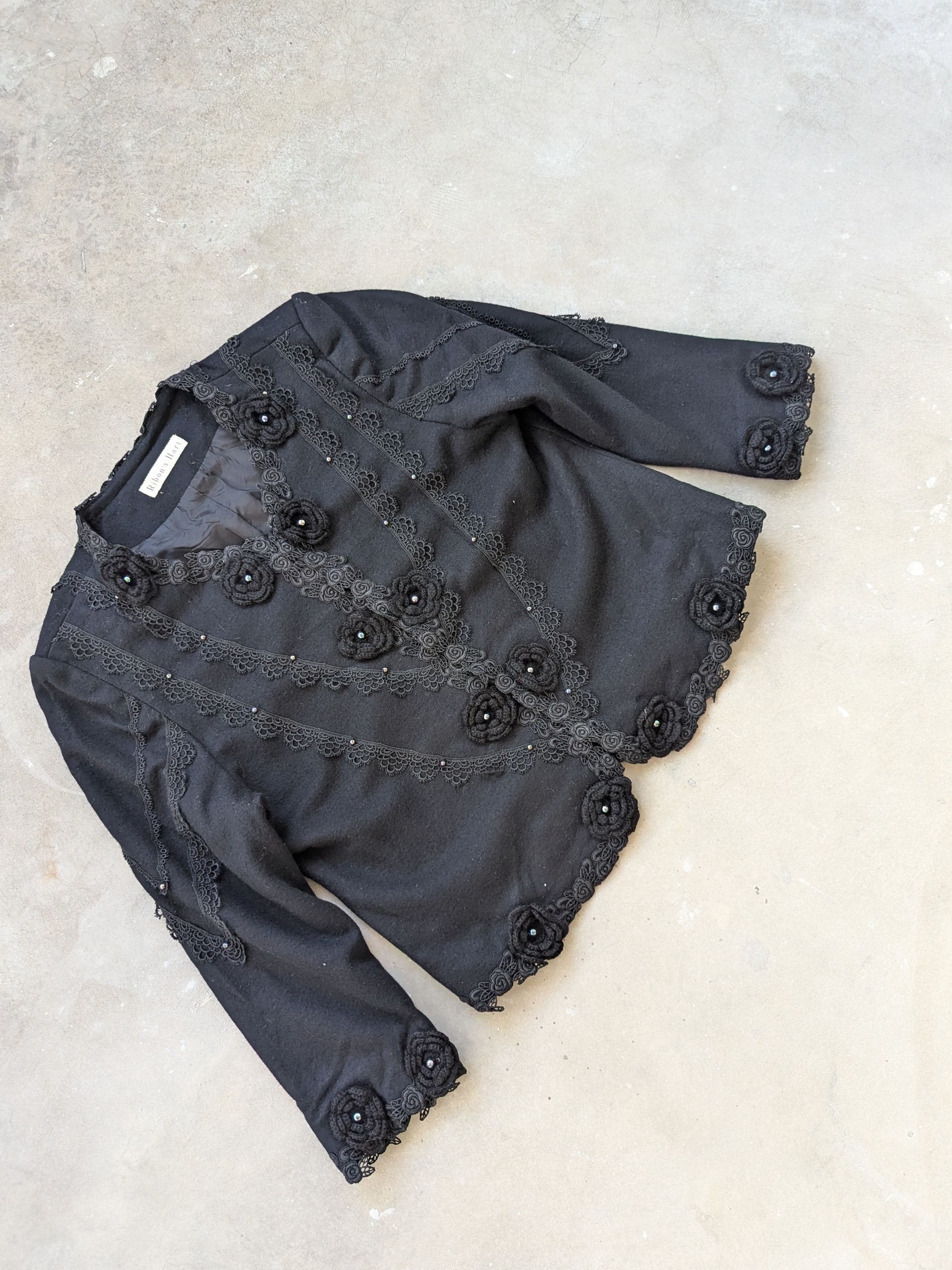 Japanese Brand × Vintage Vintage Wool Cardigan Ribons Hart Flower Embroidered Size M / US 6-8 / IT 42-44 - 3 Thumbnail