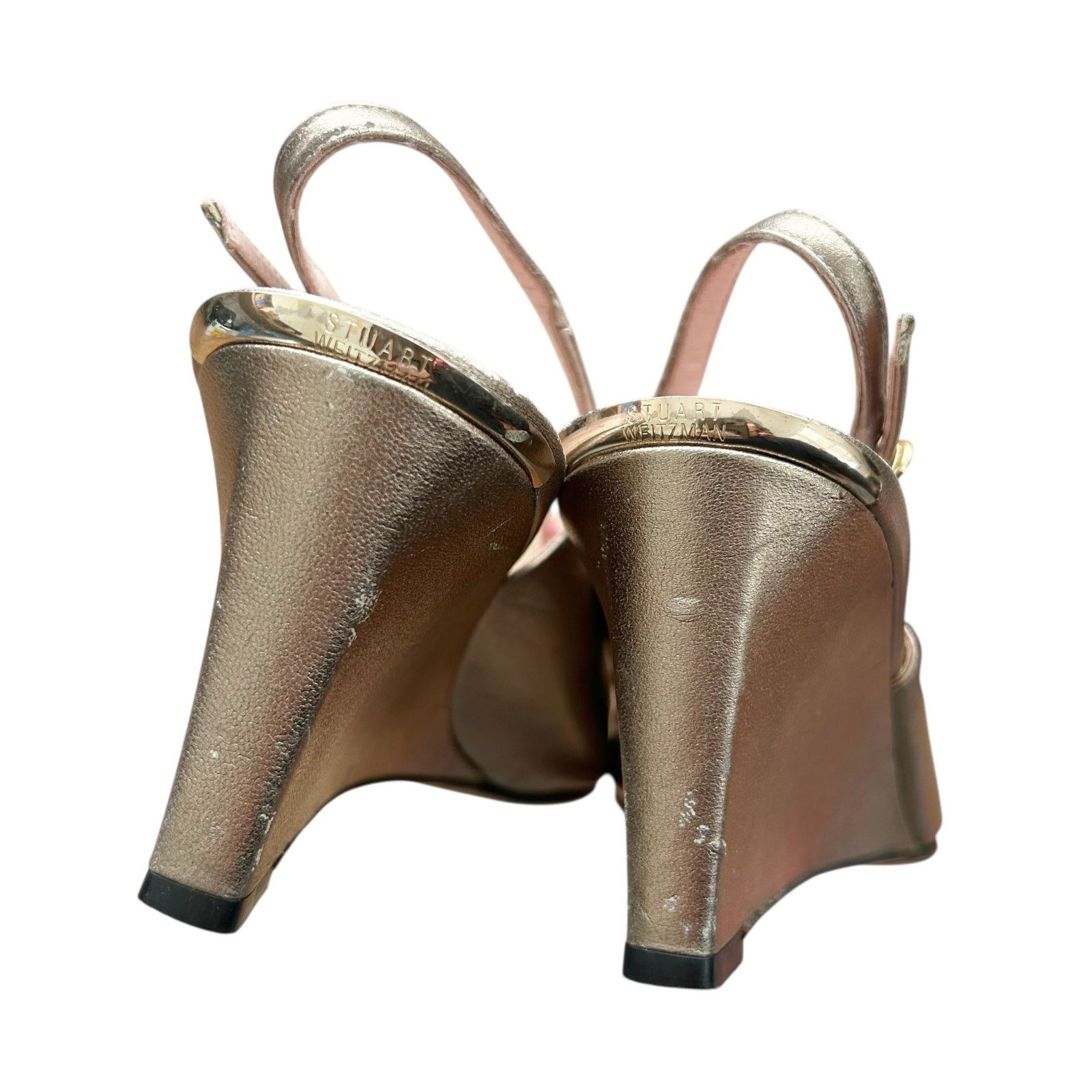Stuart Weitzman Stuart Weitzman Gold Leather Slingback Peep Toe Wedges 9.5 Size US 9.5 / IT 39.5 - 6 Thumbnail