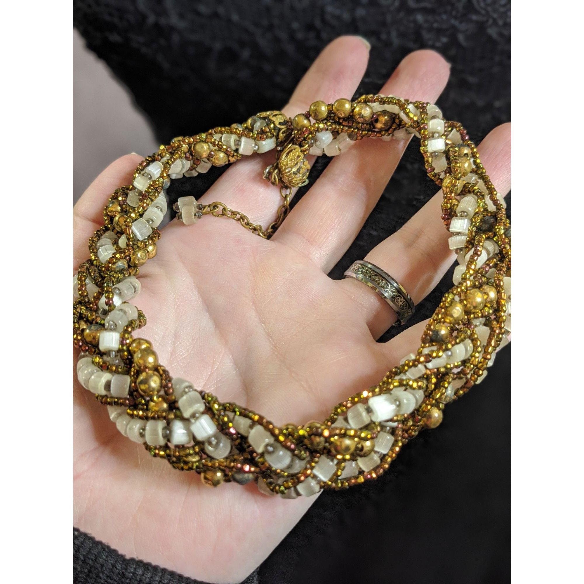 Other Vintage Beaded Choker Necklace With Earth And Gold Tone Acce Size ONE SIZE - 2 Thumbnail