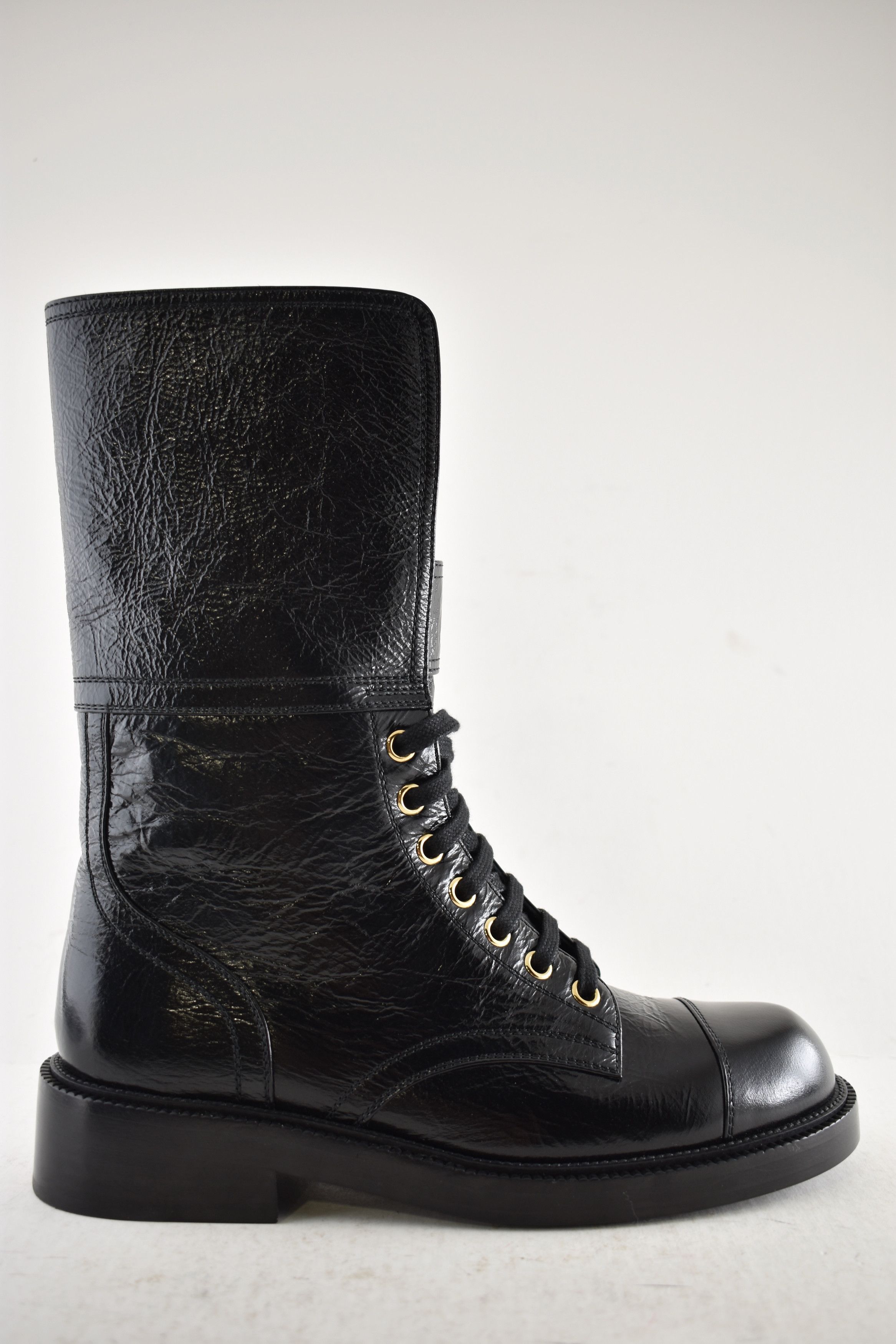 Chanel Chanel 24B Logo Combat Lace Up Tie Military Tall Boots 37.5 Size US 7.5 / IT 37.5 - 2 Thumbnail