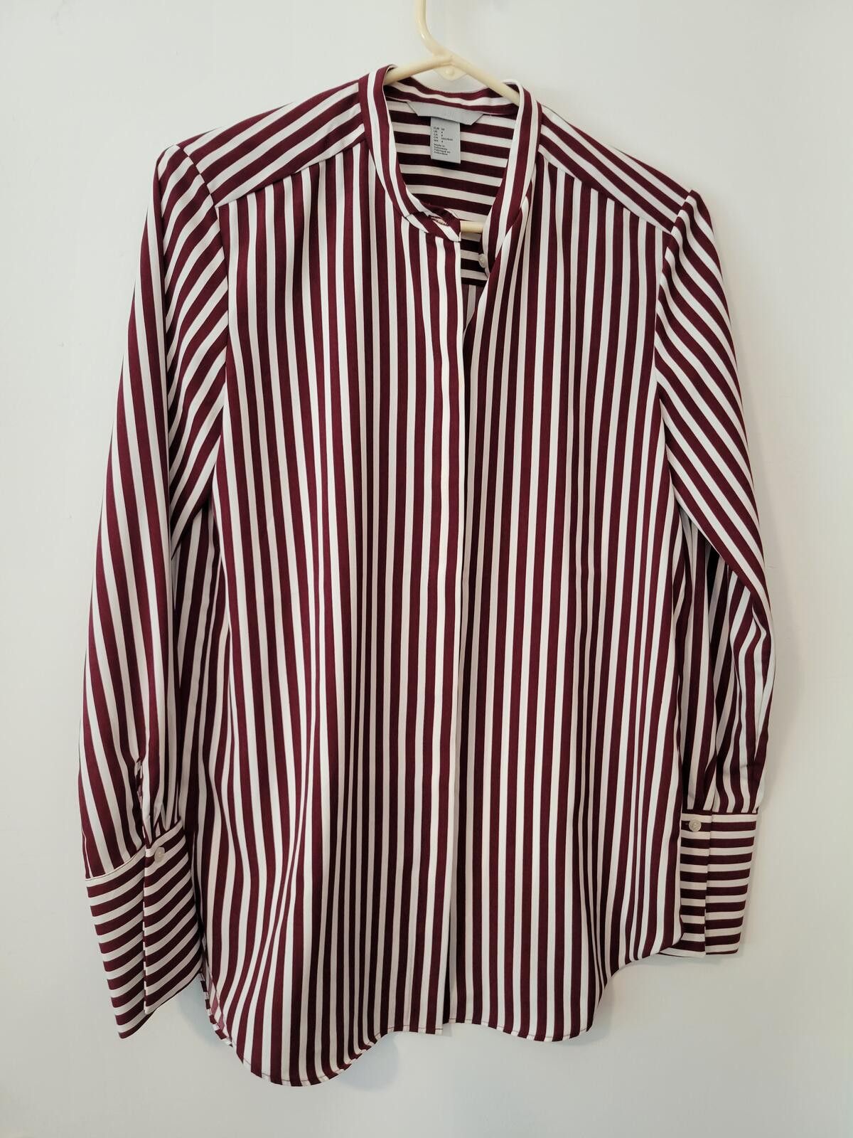 H&M Women's H&M Burgundy and White Striped Long Sleeve Shirt Size S / US 4 / IT 40 - 1 Thumbnail