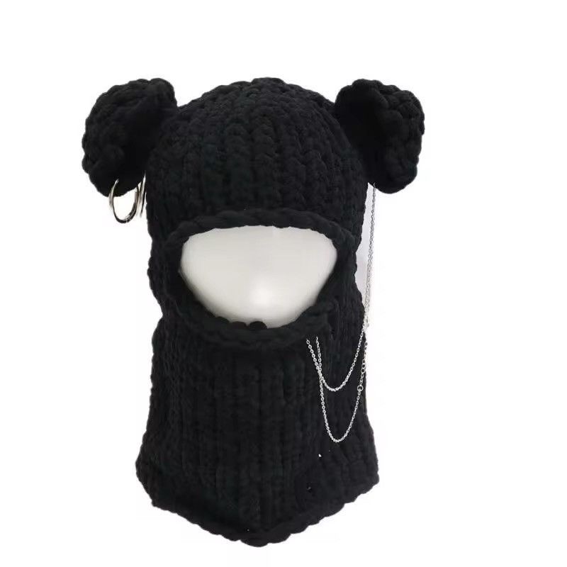 Japanese Brand Handmade Full Face Bear Ears Crochet Knitted Balaclava Hat Size ONE SIZE - 2 Thumbnail