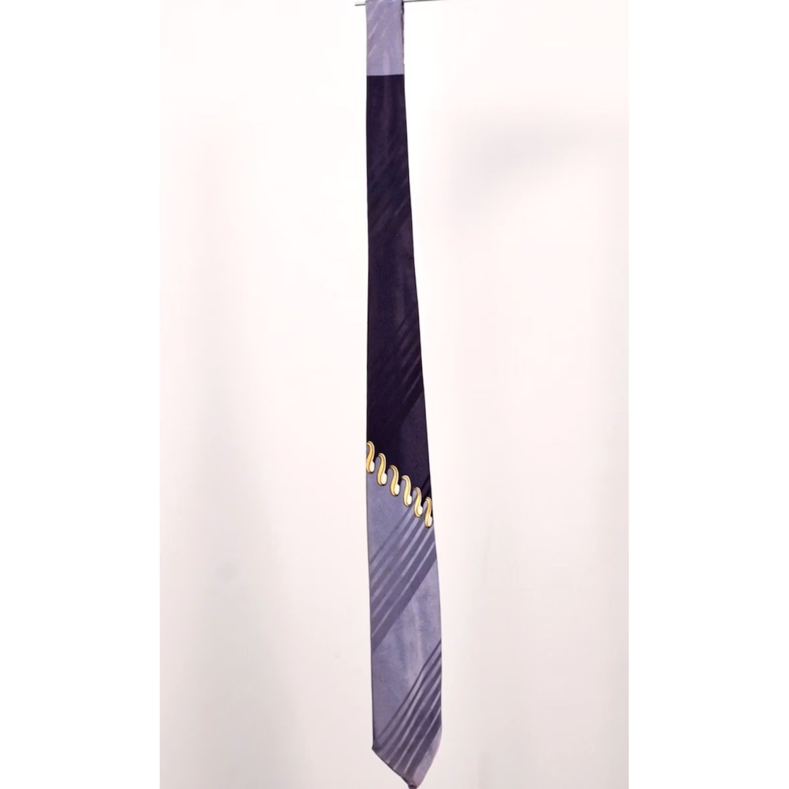 Vintage VTG 1950s Blue & Yellow Striped Pattern Necktie Men’s Tie Shirt? Size ONE SIZE - 2 Thumbnail