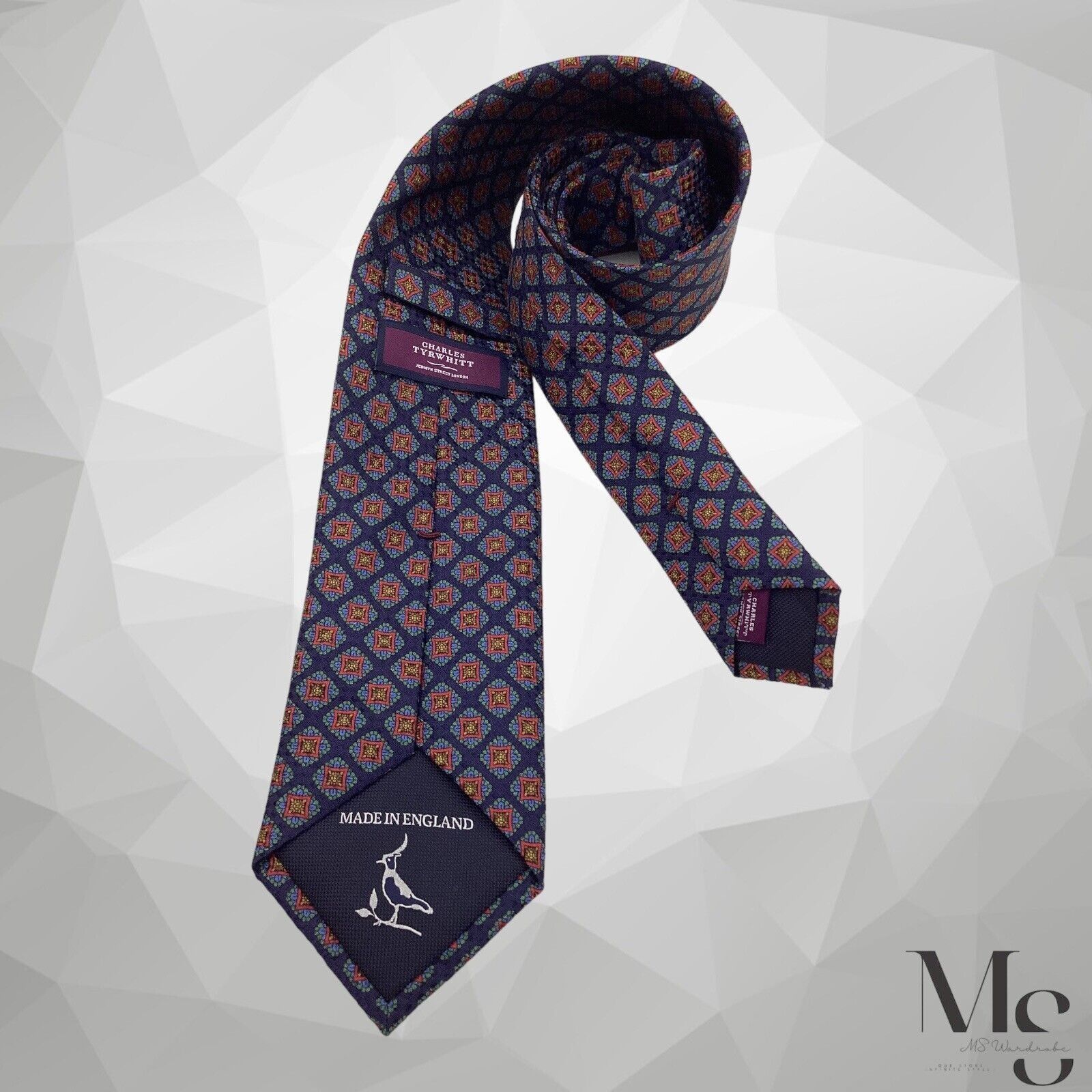 Charles Tyrwhitt CHARLES TYRWHITT XL Blue Medallion Silk Tie Made In England Size ONE SIZE - 2 Thumbnail