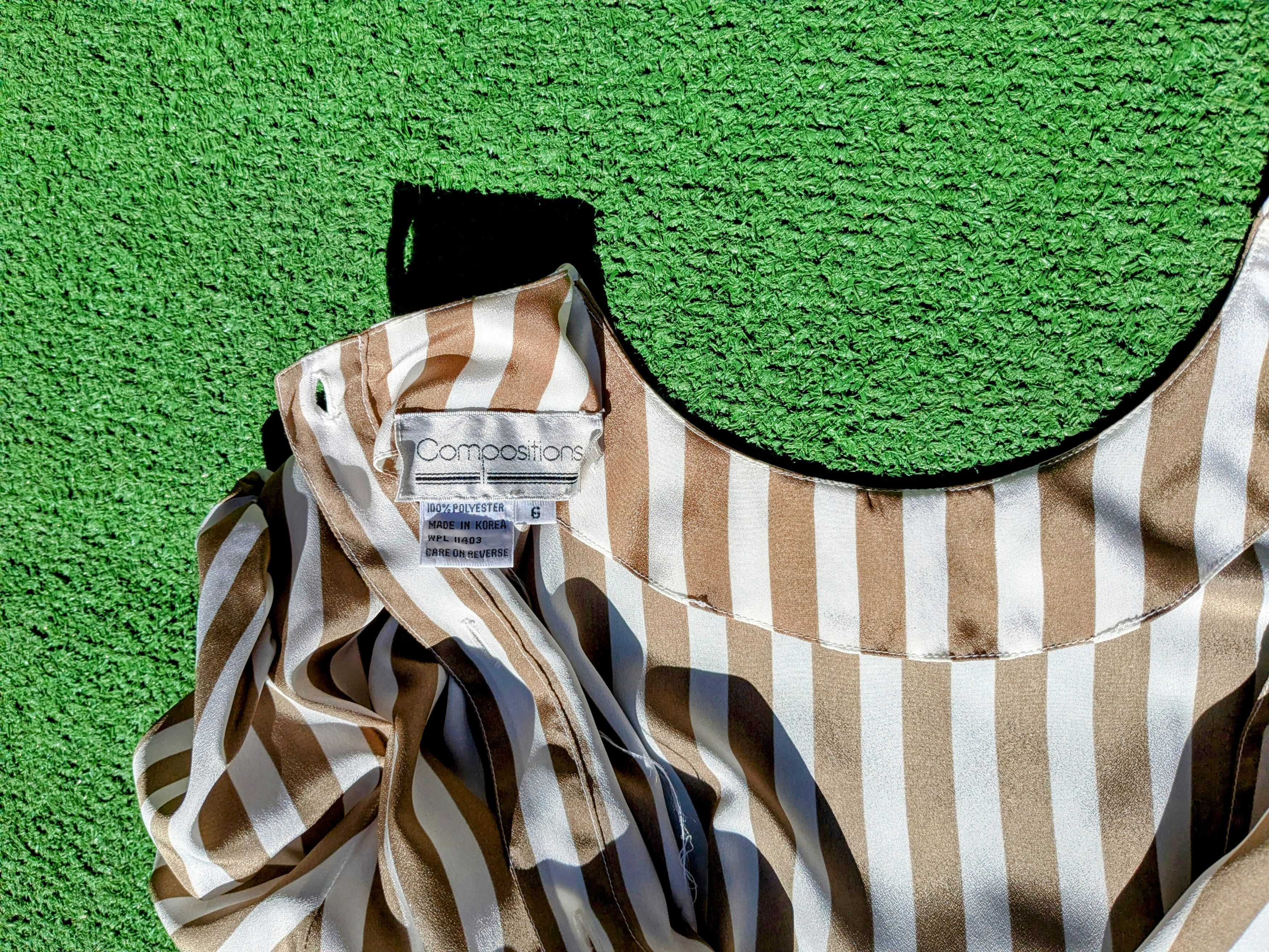 Vintage Compositions Brown Striped S/S Flowy Belt Fit & Flare Dress Size M / US 6-8 / IT 42-44 - 5 Thumbnail