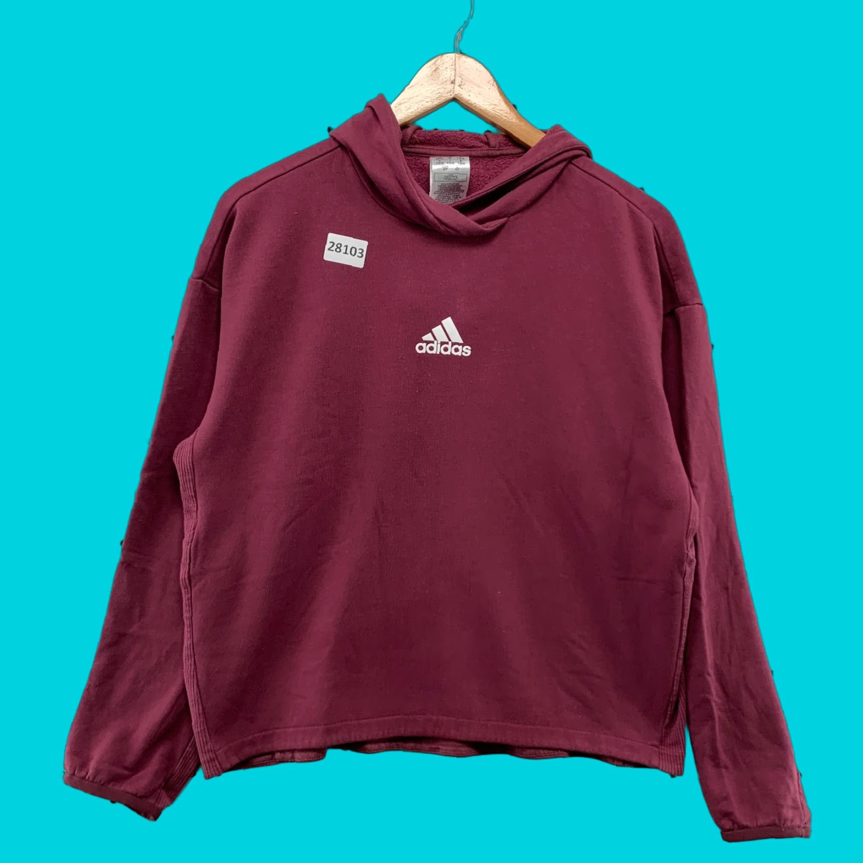 Adidas VINTAGE Adidas Hooded Sweatshirt Red Center Logo Womens Small Hoodie Pullover 23x23.5 Size S / US 4 / IT 40 - 1 Thumbnail