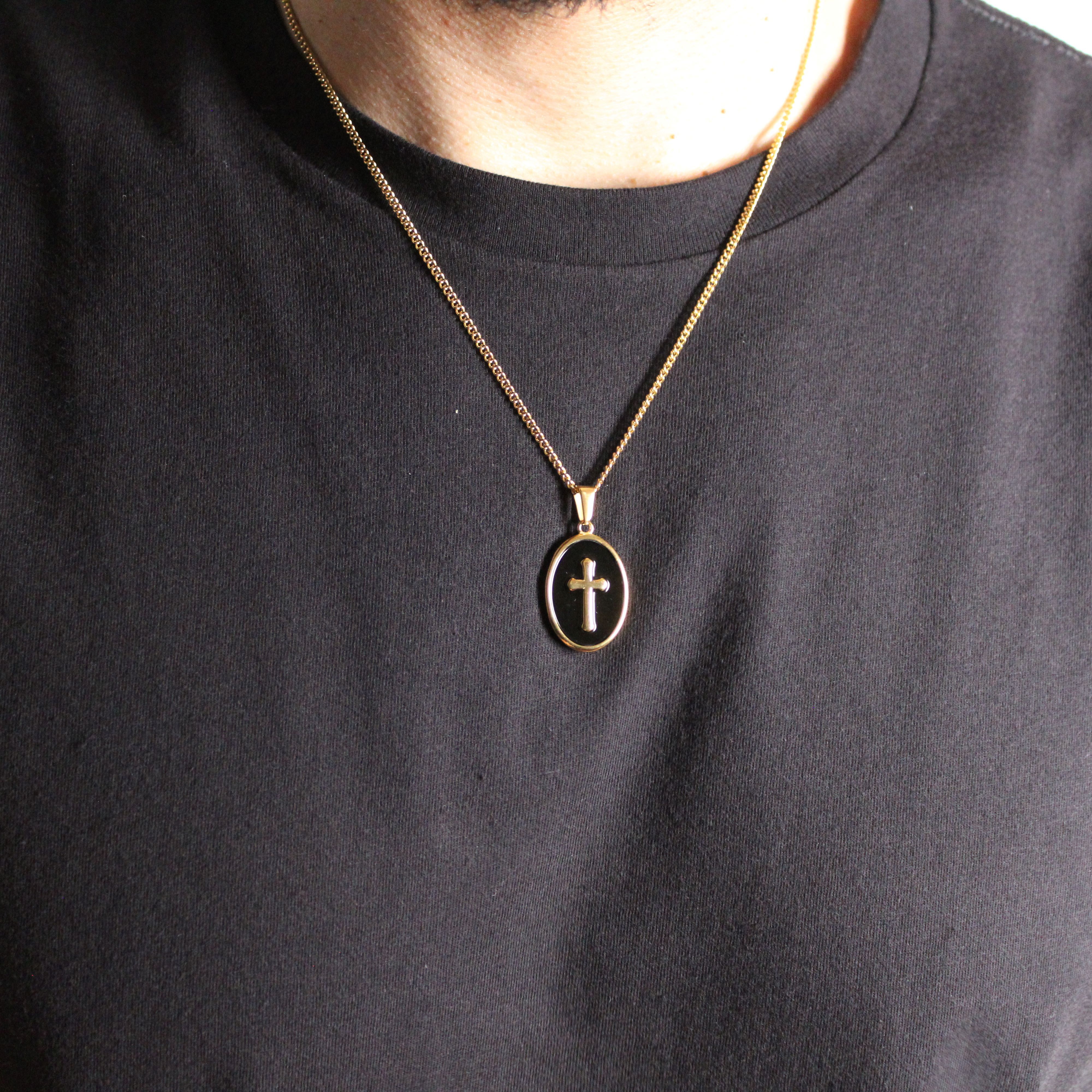 Jewelry Gold Enamel Cross Pendant Chain Necklace Size ONE SIZE - 3 Thumbnail