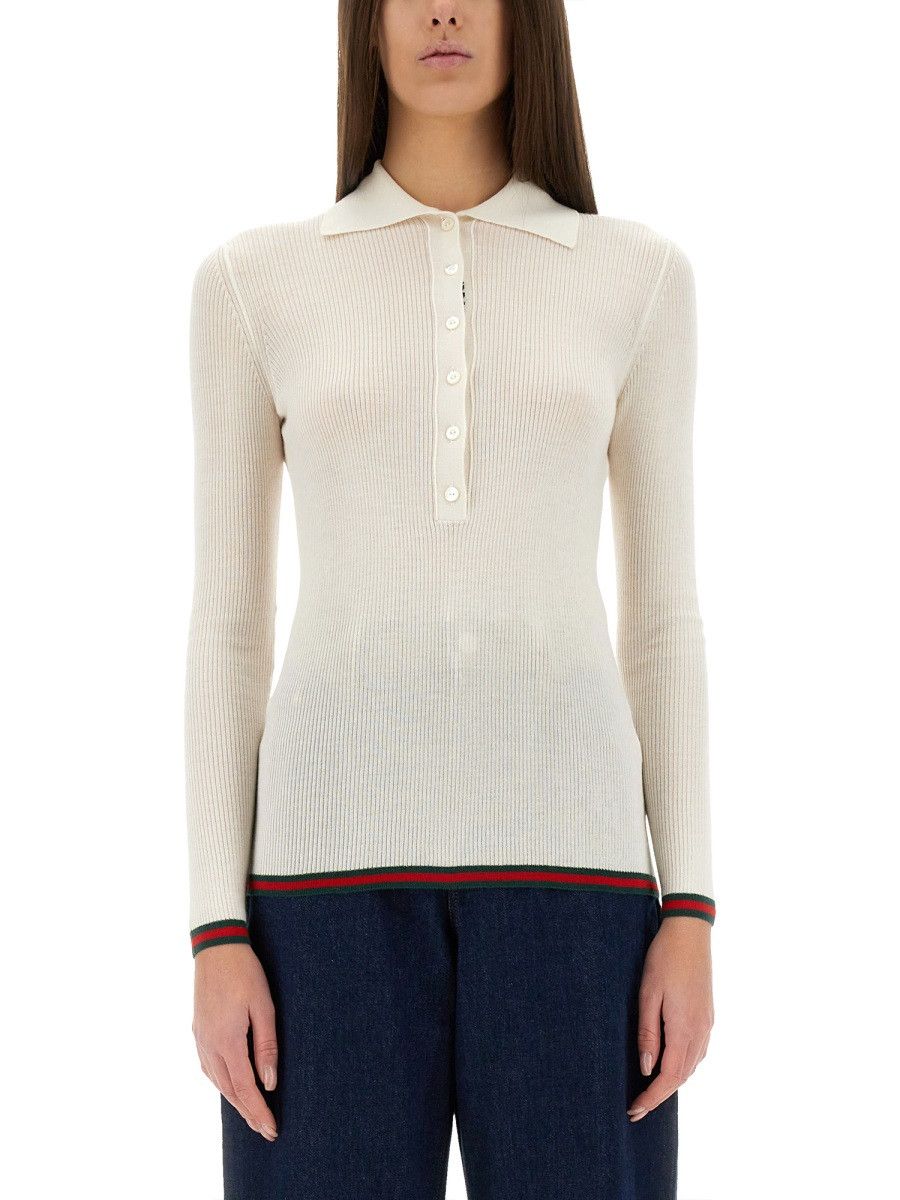 Gucci GUCCI CASHMERE AND SILK POLO SHIRT - WHITE Size M / US 6-8 / IT 42-44 - 1 Thumbnail