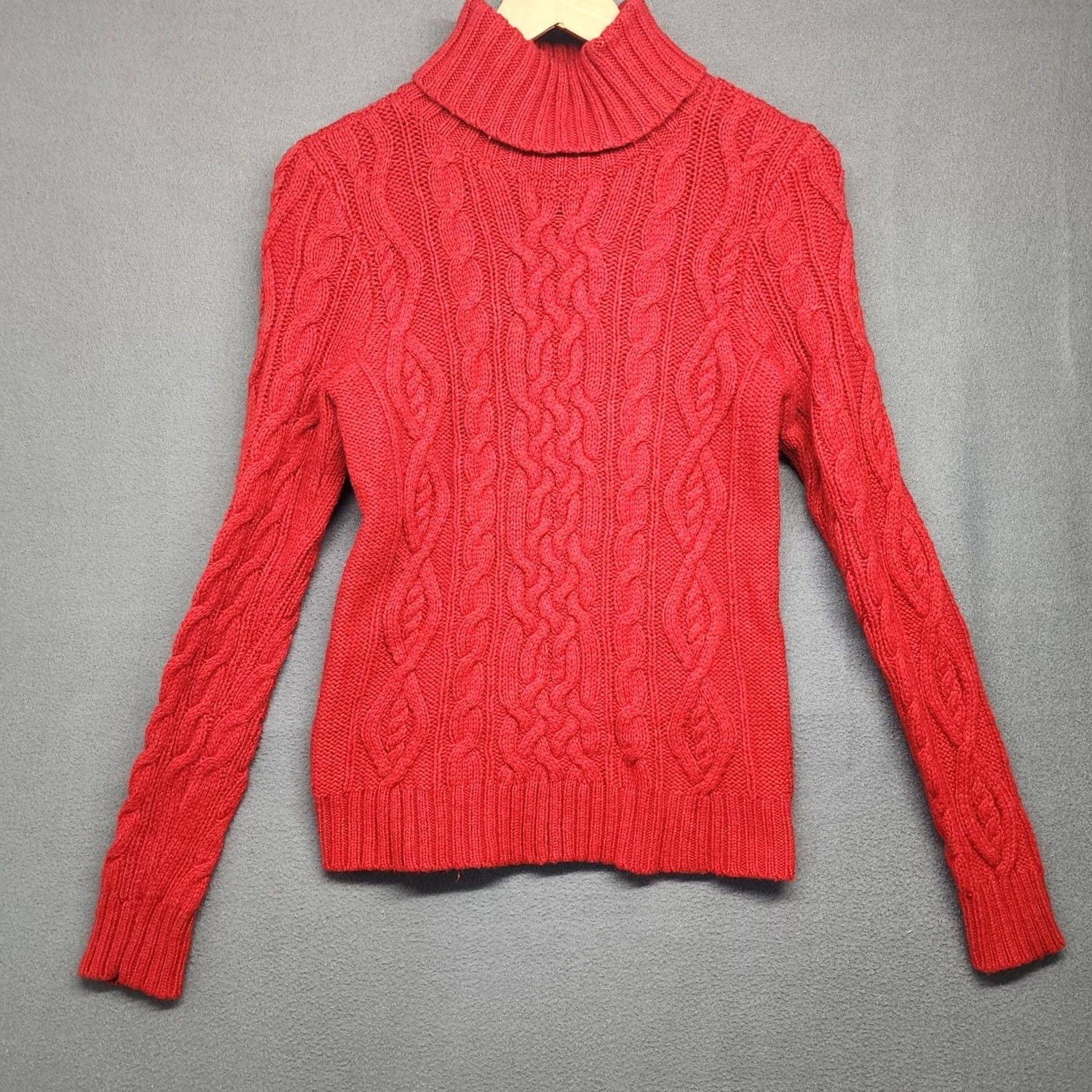 Ralph Lauren VINTAGE Ralph Lauren Sweater Womens Large Petite Red Cable-Knit Turtleneck Wool Blend Pullover Long Sleeve Womens Men’s? Size L / US 10 / IT 46 - 2 Thumbnail