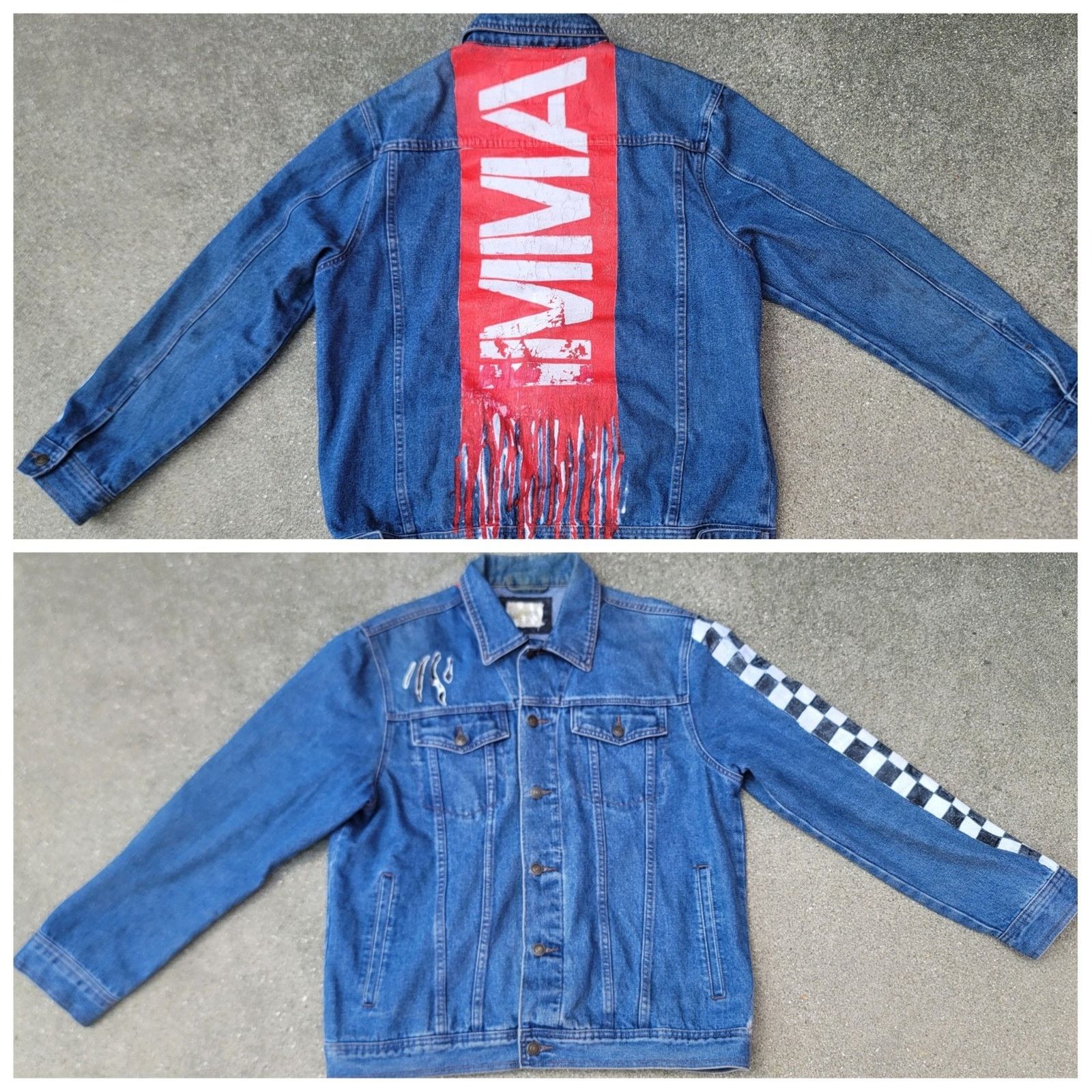 Handmade Vtg Oscar Jeans Custom Hand Painted Denim Jacket Size US XL / EU 56 / 4 - 1 Thumbnail