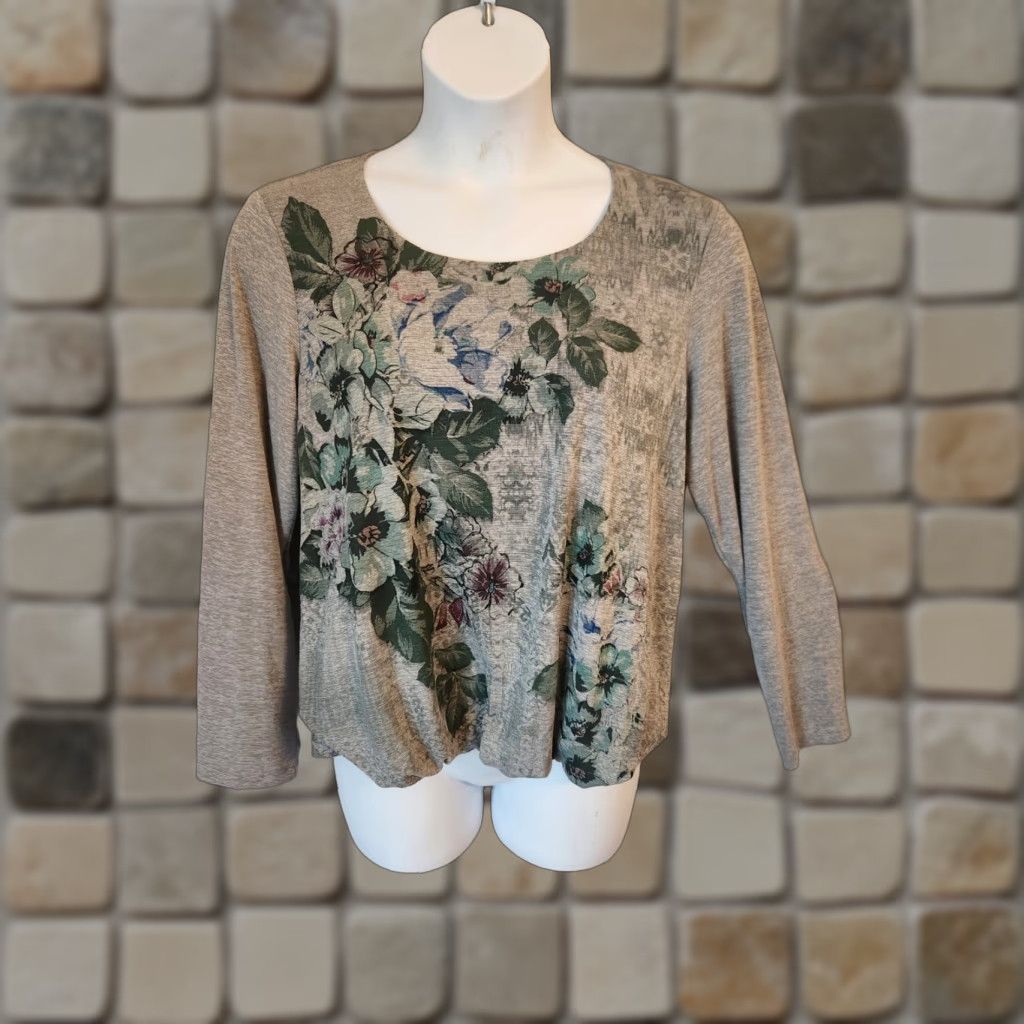 Style & Co Style & Co Gray Floral Print Long Sleeve Casual Knit Top Shirt 0X Size XL / US 12-14 / IT 48-50 - 1 Thumbnail