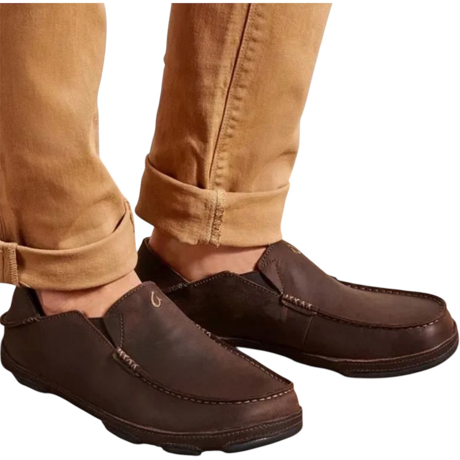 Olukai Moloa Slip On Shoes Nubuck Leather Dark Wood Java 12