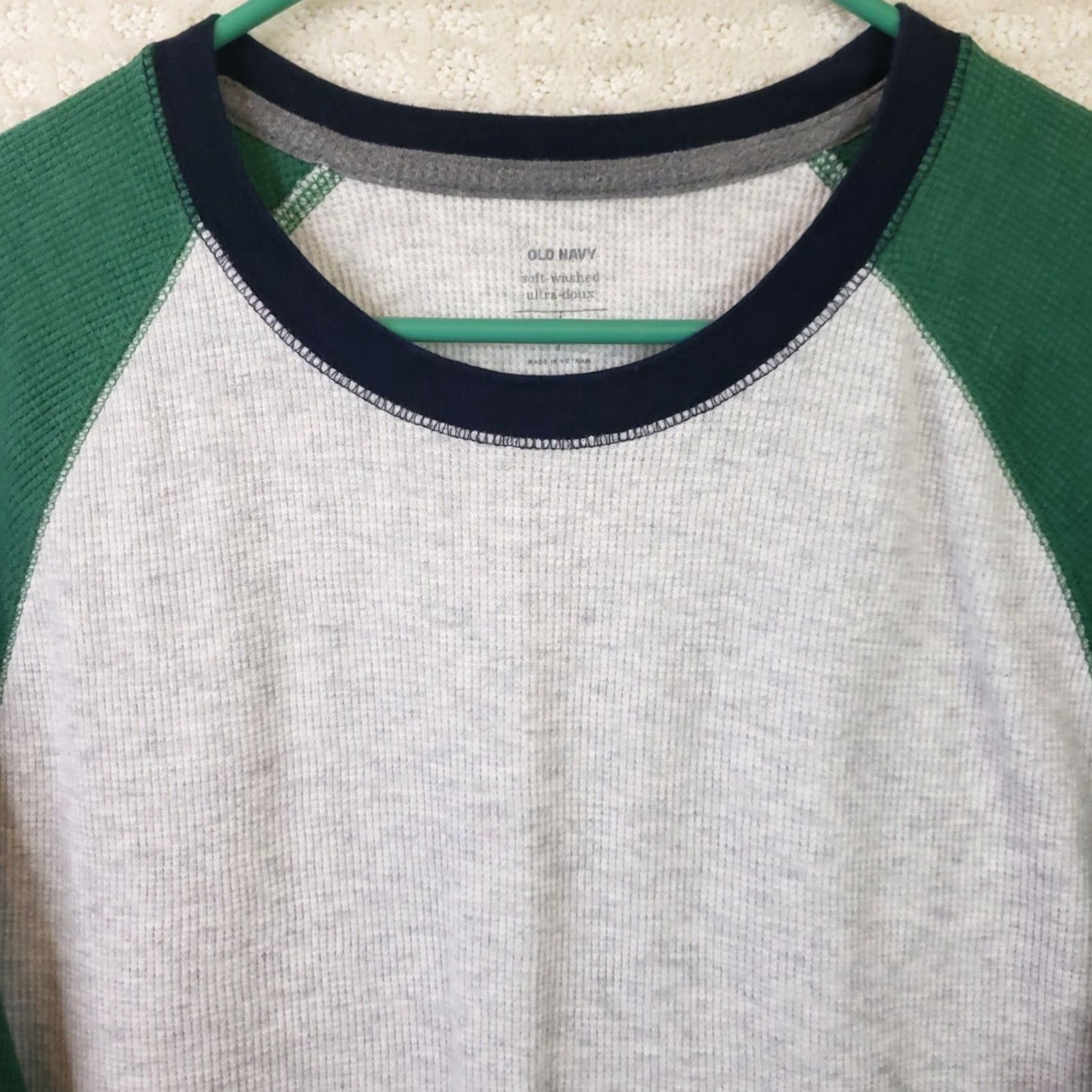 Old Navy Old Navy Shirt Men's L Gray Green Waffle Knit Thermal Baseball Style Crew Neck Long Sleeve T-Shirt Size US L / EU 52-54 / 3 - 3 Thumbnail