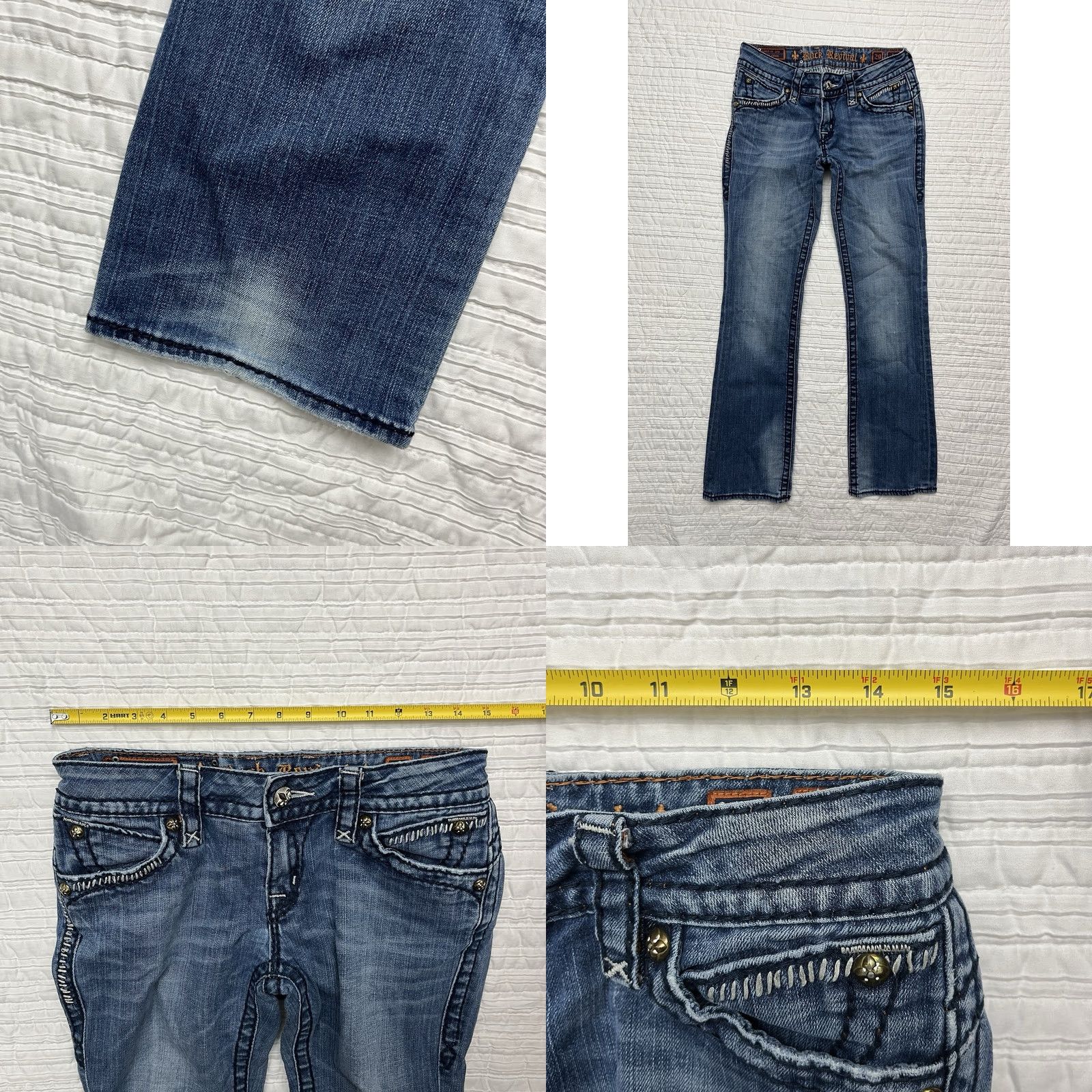Vintage Rock Revival Jeans Womens 30x32 Blue Skinny Distressed Embroidered Pockets Size 30" / US 8 / IT 44 - 8 Thumbnail