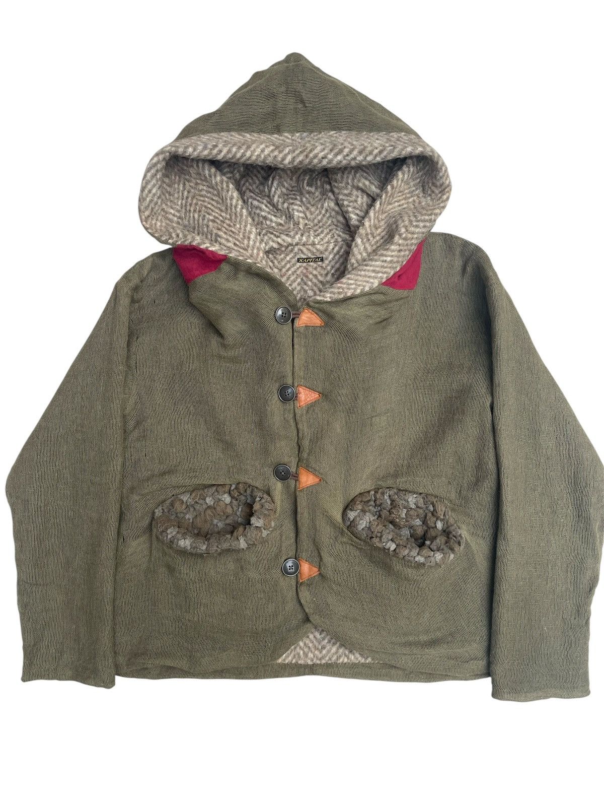 Kapital Kapital Patchwork Hood Jacket Herringbone Lining Fur Pockets Size US L / EU 52-54 / 3 - 2 Thumbnail