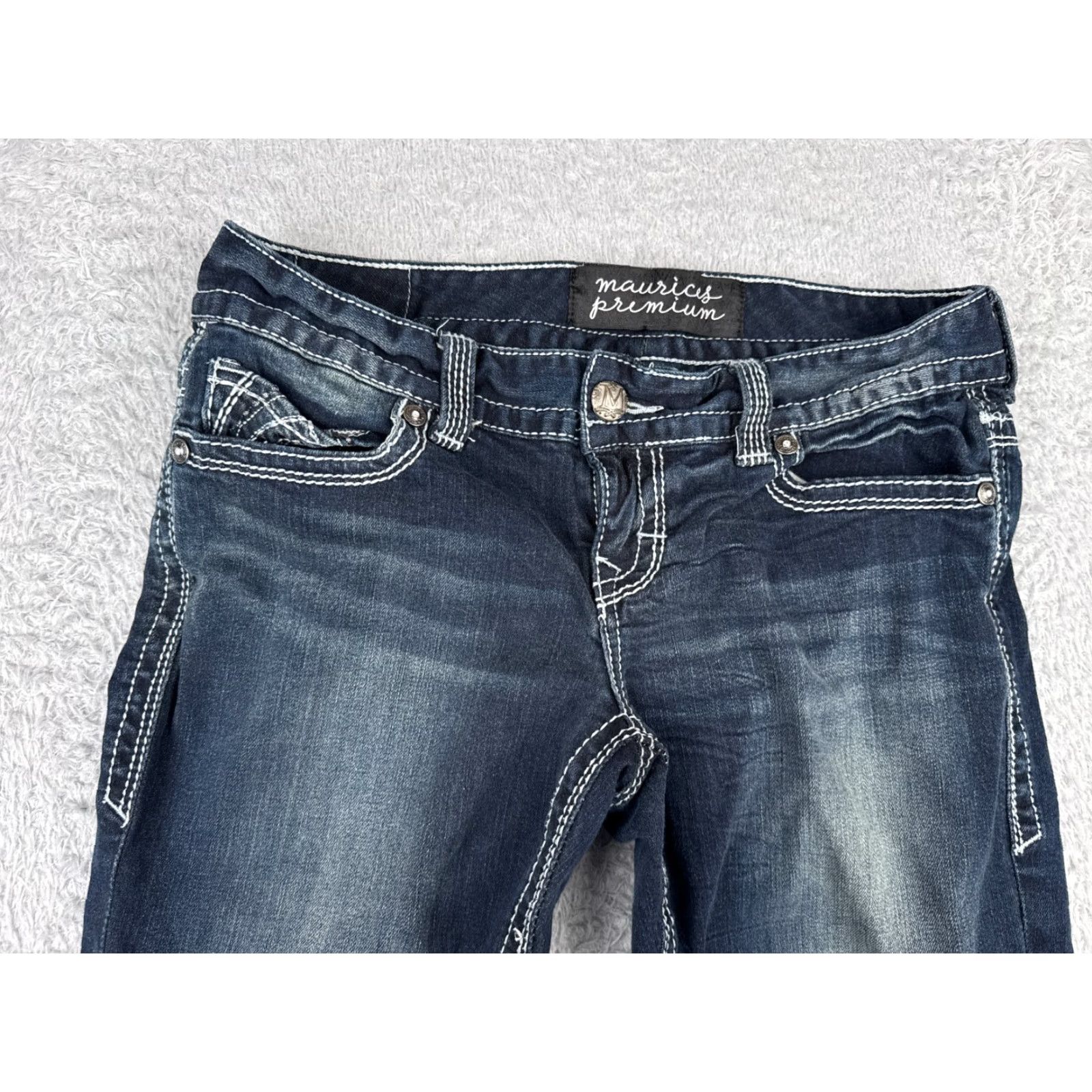 Vintage Maurices Jeans Womens 9 Blue Denim Bootcut Dark Wash Low Rise 32x31 5-Pocket Zipper Stretch Regular Cotton Blend Vintage No Size 30" / US 8 / IT 44 - 4 Thumbnail