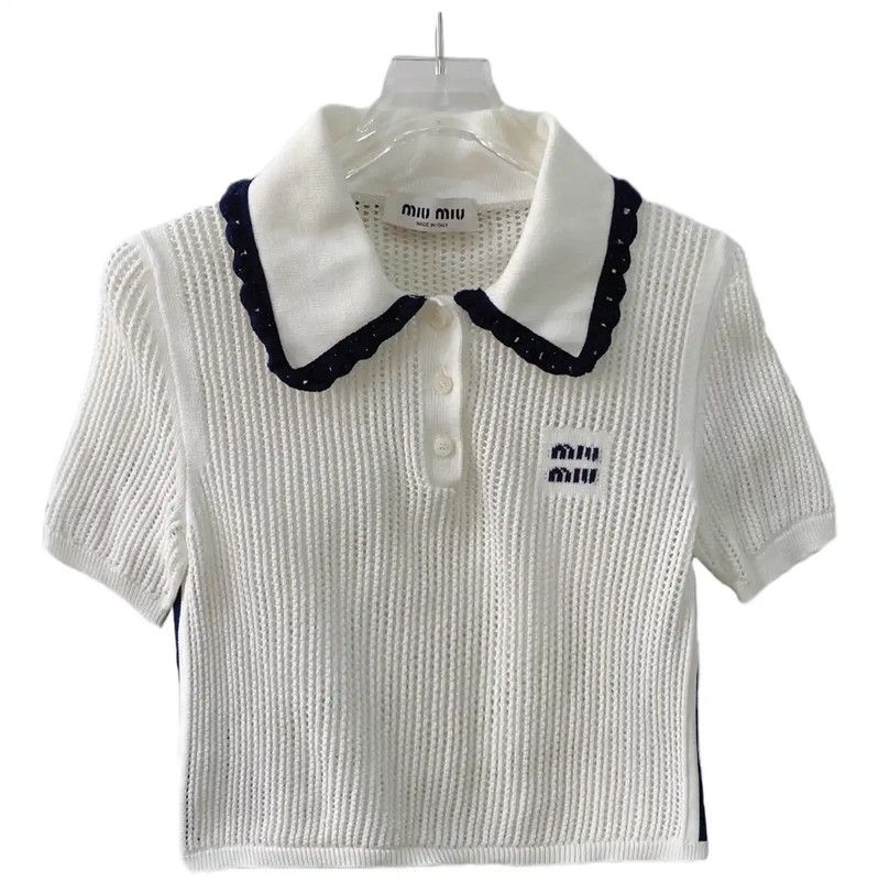 Miu Miu Miu Miu White Cropped Cotton Pullover 0089 Size L / US 10 / IT 46 - 1 Thumbnail