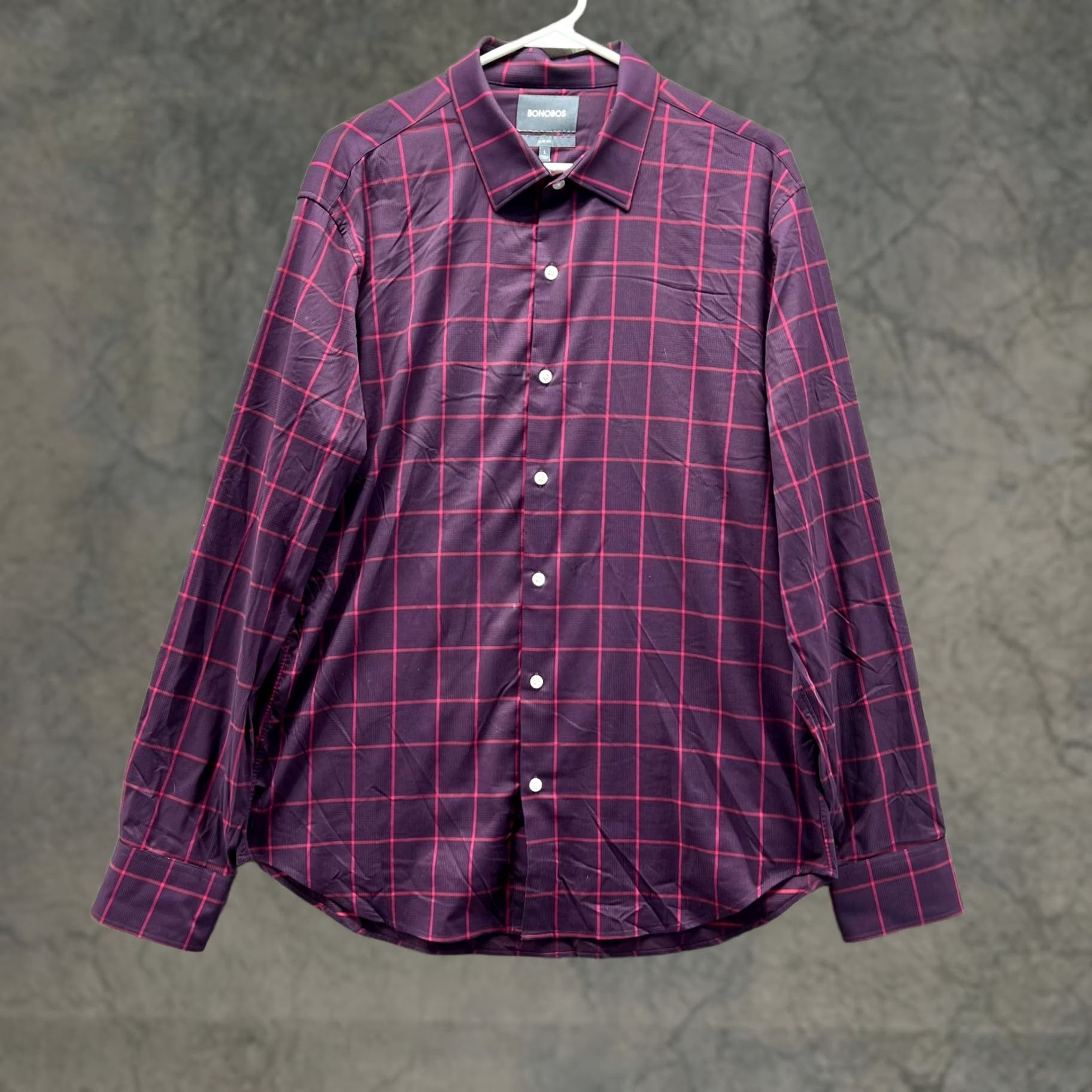Bonobos Bonobos Shirt Men Large Adult Purple Casual Button Down Slim Fit Windowpane Vtg Size US L / EU 52-54 / 3 - 1 Thumbnail
