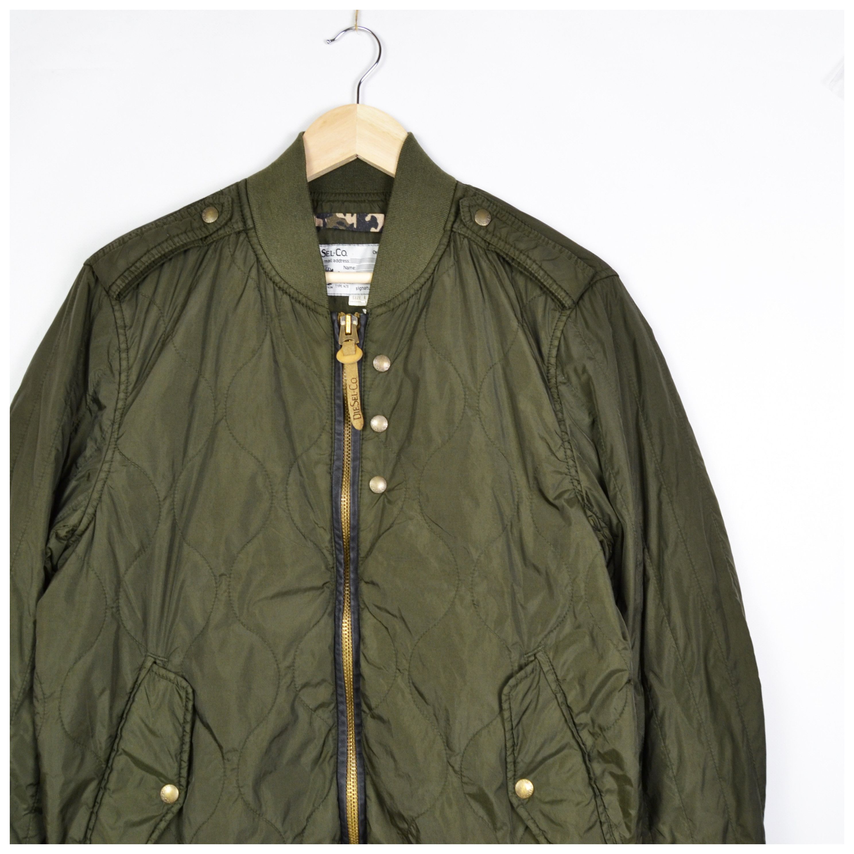 Diesel × Vintage Diesel Co Quilted Bomber Jacket Military Khaki Sz M/L Size US L / EU 52-54 / 3 - 6 Thumbnail