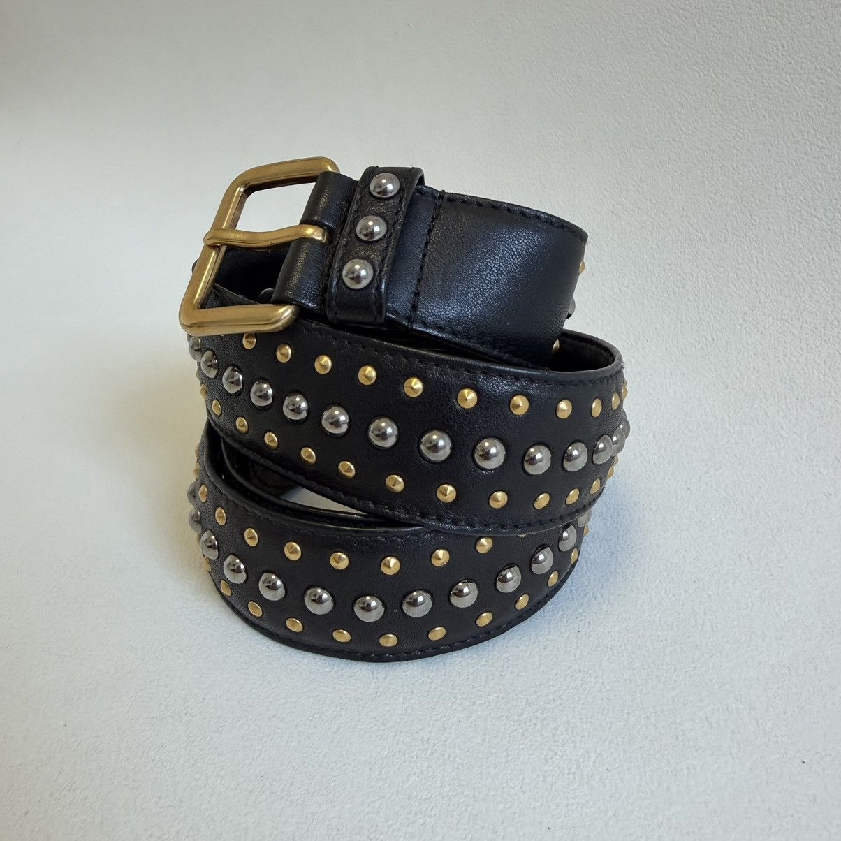 Prada Black Leather ‘Round Metal Studded’ Belt Size ONE SIZE - 6 Thumbnail