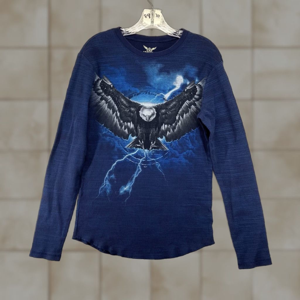 Faded Glory 90s Retro Faded Glory Thunder Bald Eagle Lightning Graphic Thermal Shirt Mens Medium Blue Size US M / EU 48-50 / 2 - 1 Thumbnail