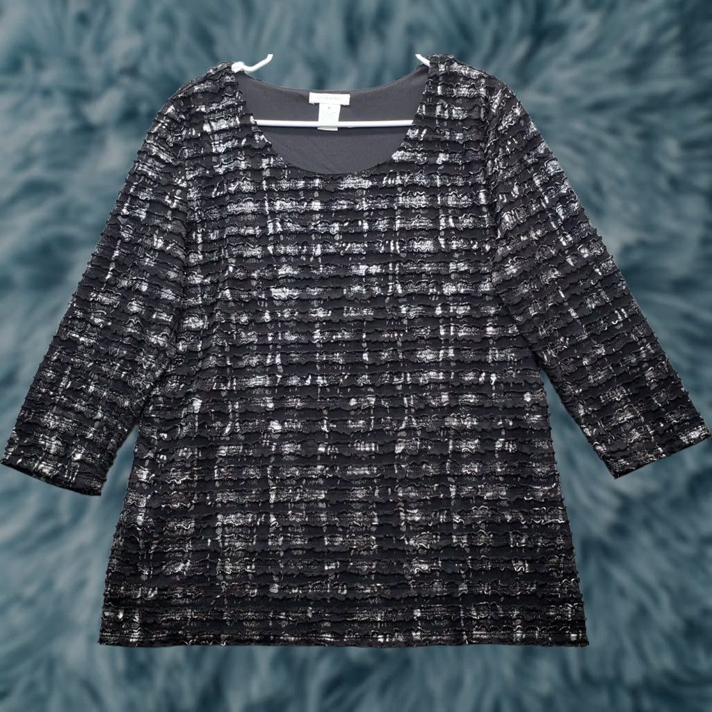 Laura Ashley Laura Ashley Blouse Womens Medium Black Lined Ruffle 3/4 Sleeve Round Neck Shirt Womens Size M Black Blouse Size M / US 6-8 / IT 42-44 - 1 Thumbnail