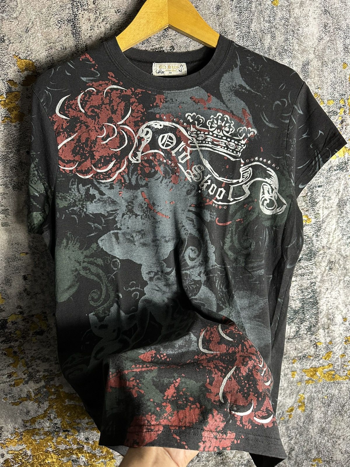 20471120 OLD SKOOL SMOKE ABSTRACT STUDDED PEARL VERY NICE DESIGN TEE Size US M / EU 48-50 / 2 - 3 Thumbnail